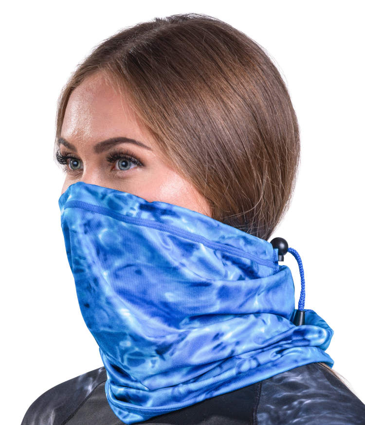 Women's Adjustable Drawstring Micro Fleece Face Mask Gaiter UPF 50+ | Aqua Design | Sun Protection for Outdoor Activities, Running, Hiking & Winter Sports