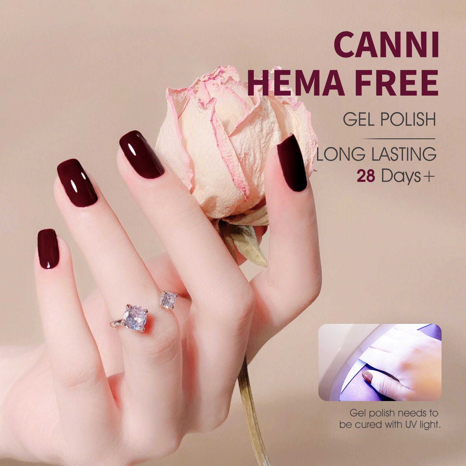 CANNI Dark Red Gel Nail Polish - 1Pcs Burgundy Soak Off UV/LED Gel Polish, High Gloss Long Lasting Nail Lacquer for French Manicure, Salon & DIY Home Nail Art (Perfect for Parties, Weddings & Special Occasions)