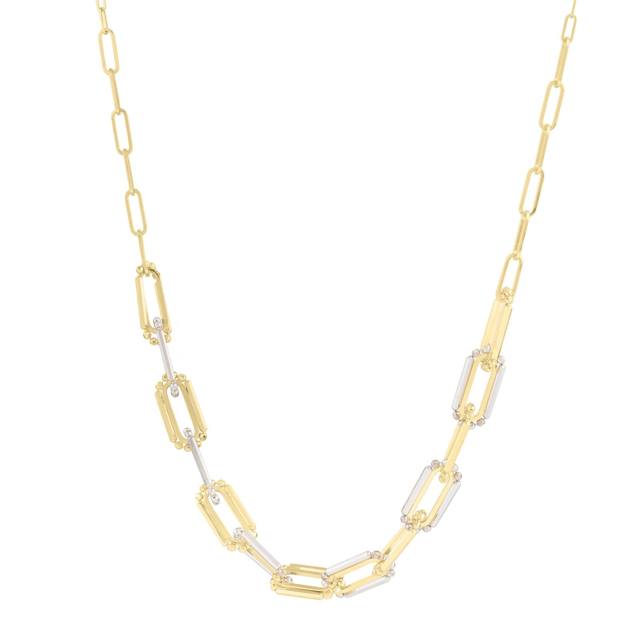 14K Two-Tone Adjustable 16-18 Inch Paperclip Link Chain Necklace for Women - Elegant Layering Jewelry for Everyday Wear & Special Occasions