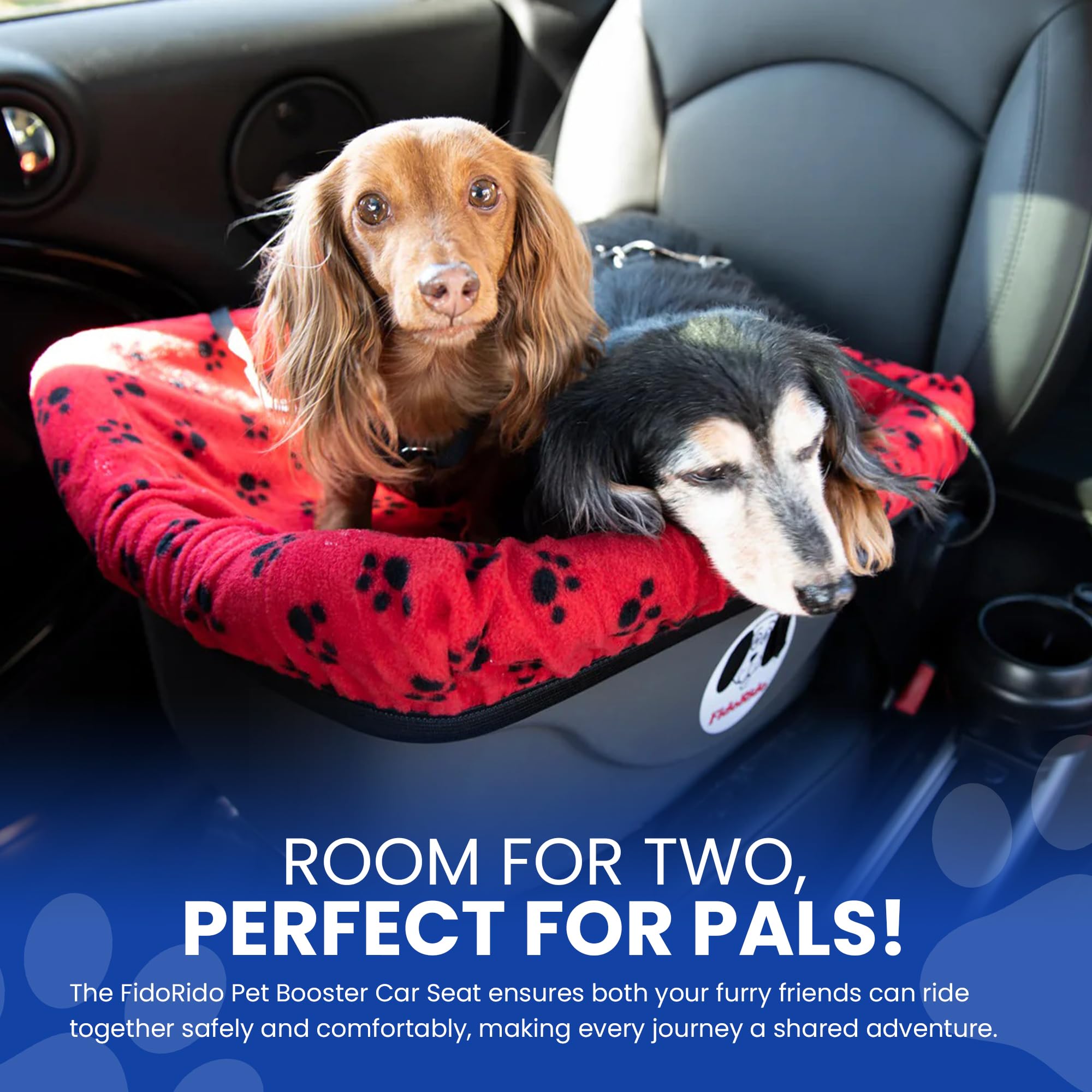 Dog Car Seat for Small to Large Dogs - Comfortable Pet Booster Seat with Sherpa Cover & Safety Straps | Easy Installation for Travel | Red & Black Paw Prints Design | Perfect for Road Trips, Vet Visits & Daily Commutes