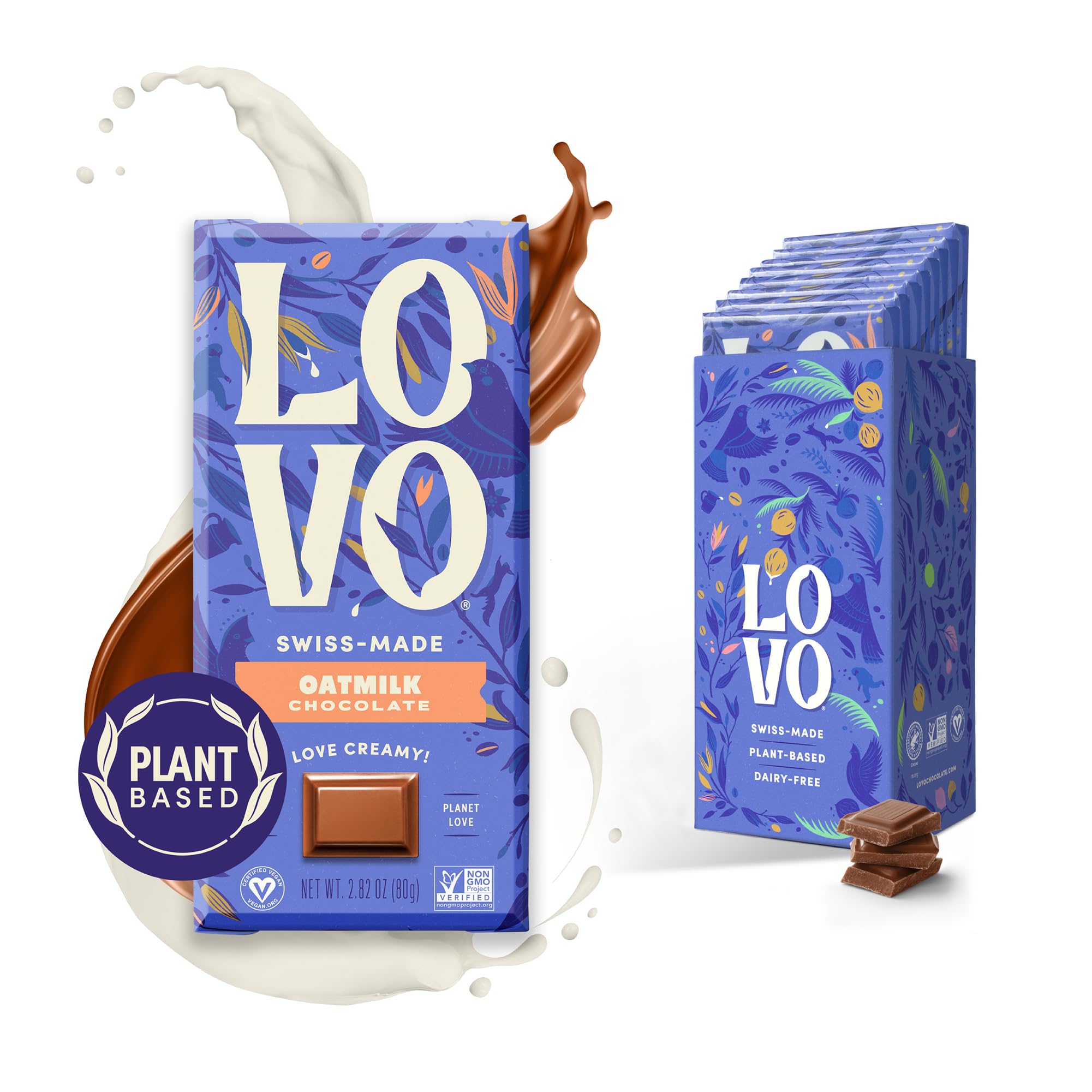 LOVO Oatmilk Chocolate Bar - Vegan Dairy-Free Milk Chocolate with Oatmilk, Gluten-Free, Swiss-Made, RFA Certified, 2.82oz (8-Pack) | Perfect for Gifts, Desserts & Healthy Snacking