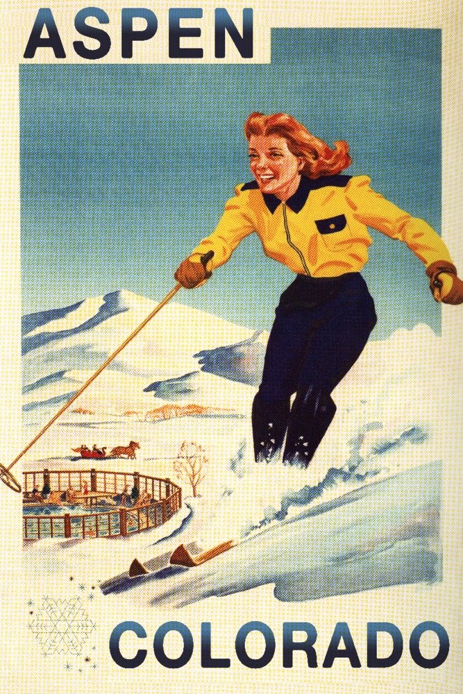 Premium 12x18 Colorado Skiing Metal Art - Aspen Red-Headed Woman Skiing Wall Decor, Aluminum Print for Home & Office - Perfect for Ski Lodge, Mountain Cabin, or Winter Sports Enthusiast Gift