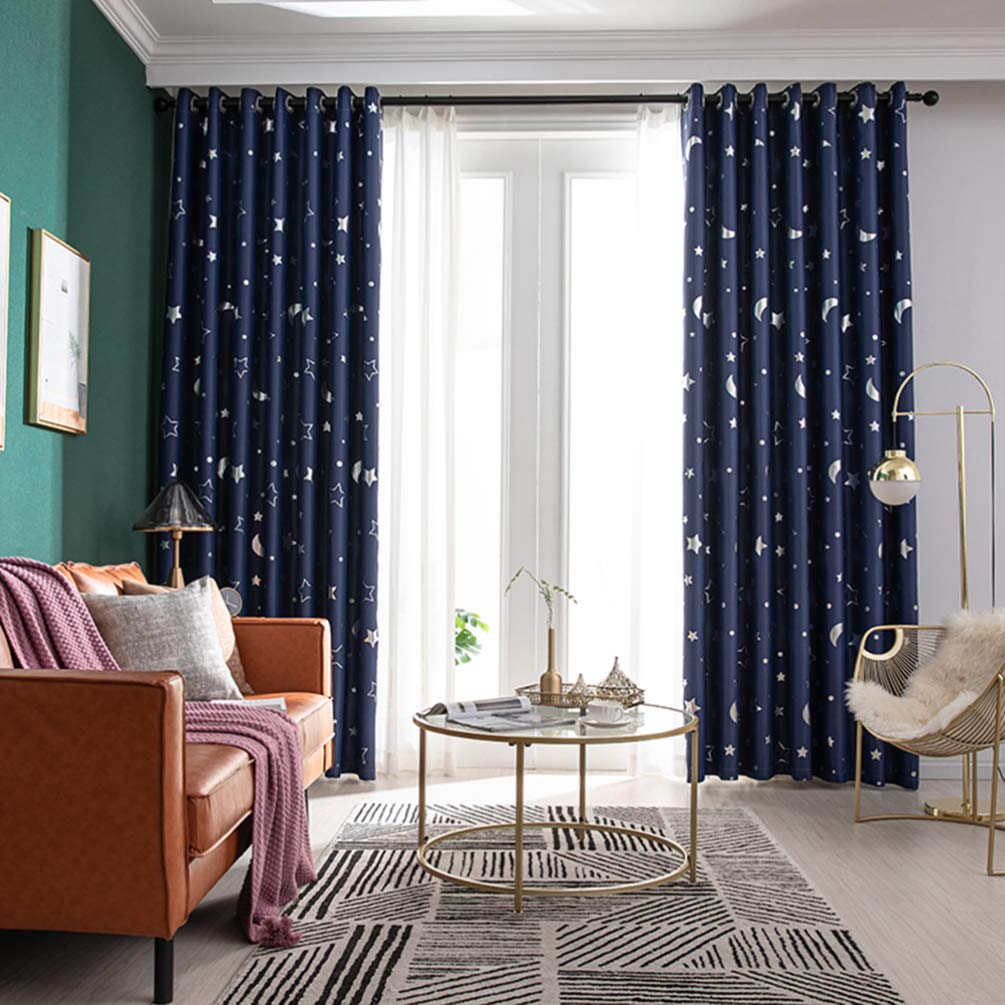 Stars & Moon Blackout Thermal Insulated Curtains for Living Room, Bedroom, Bathroom - Energy Efficient Window Treatments for Home Decor & Holiday