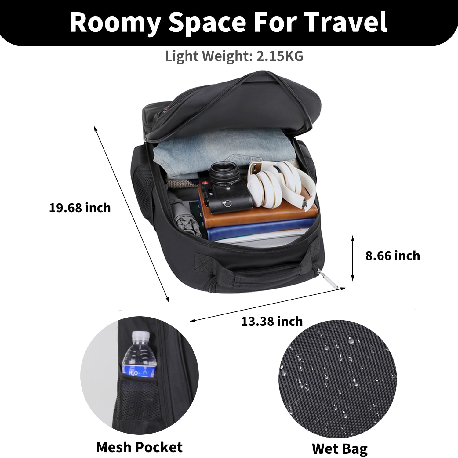 Rolling Backpack for Women & Men - Wheeled Travel Backpack with USB Charging Port, 19.68 Inch Carry-On Luggage - Perfect for Air Travel, Commuting & Business Trips (Black)
