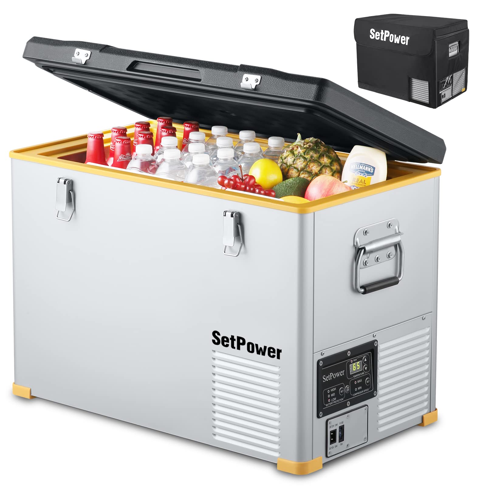 Setpower RV45S 45L/48 Quart Portable Fridge Freezer - 12V/24V DC & 100-240V AC Car Refrigerator (0℉-50℉) with Cover - Perfect for RV, Camping, Road Trips & Outdoor Adventures