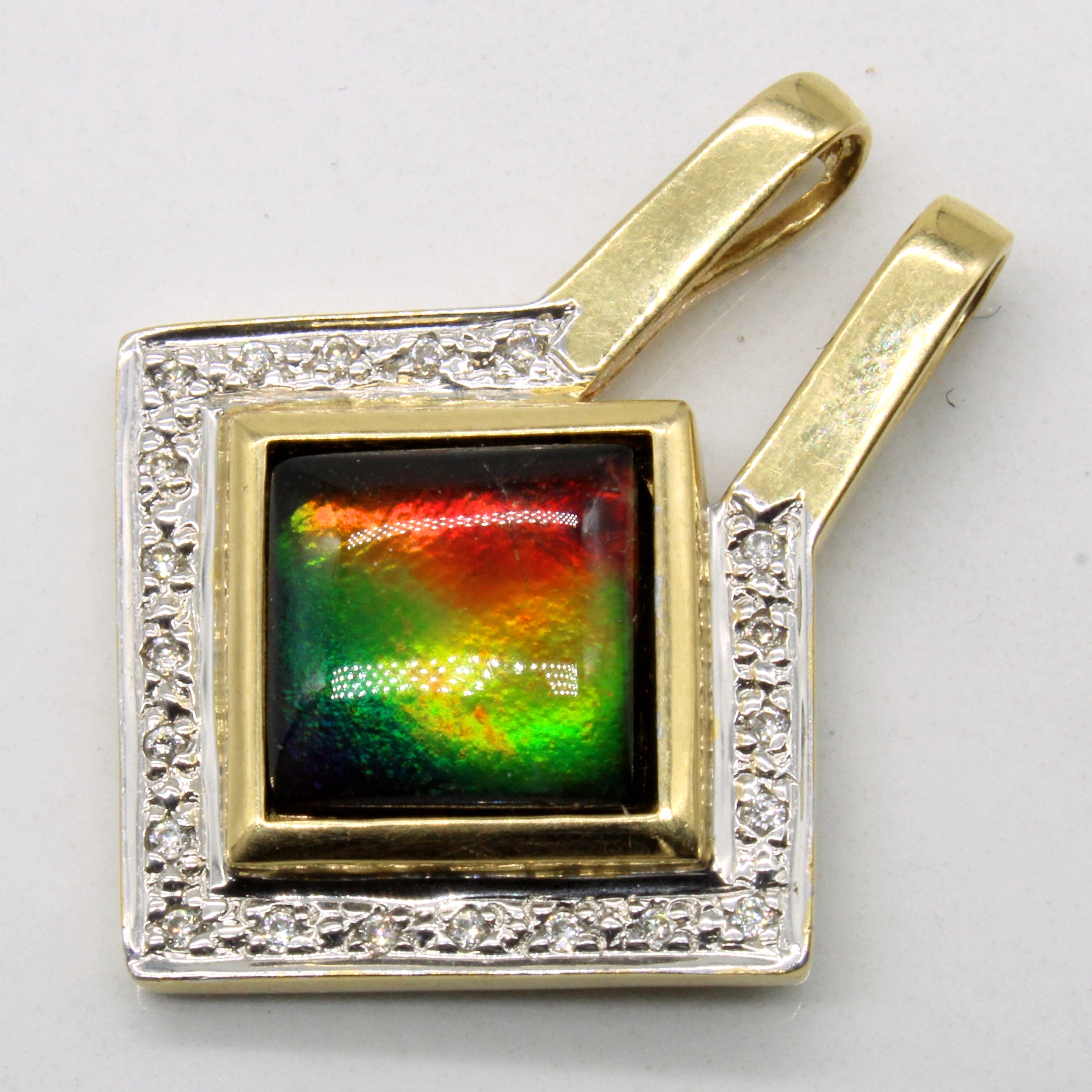 Exquisite 2.30ct Ammolite & 0.11ct Diamond Geometric Pendant Necklace - Elegant Jewelry Gift for Women - Perfect for Parties, Anniversaries & Special Occasions