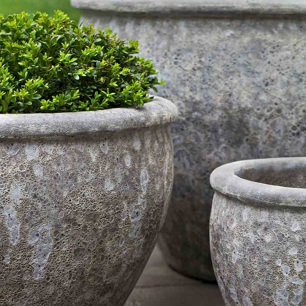 Campania International Corfu Planter Set of 3 - Angkor Grey Outdoor Garden Planters for Patio, Deck & Home Decor