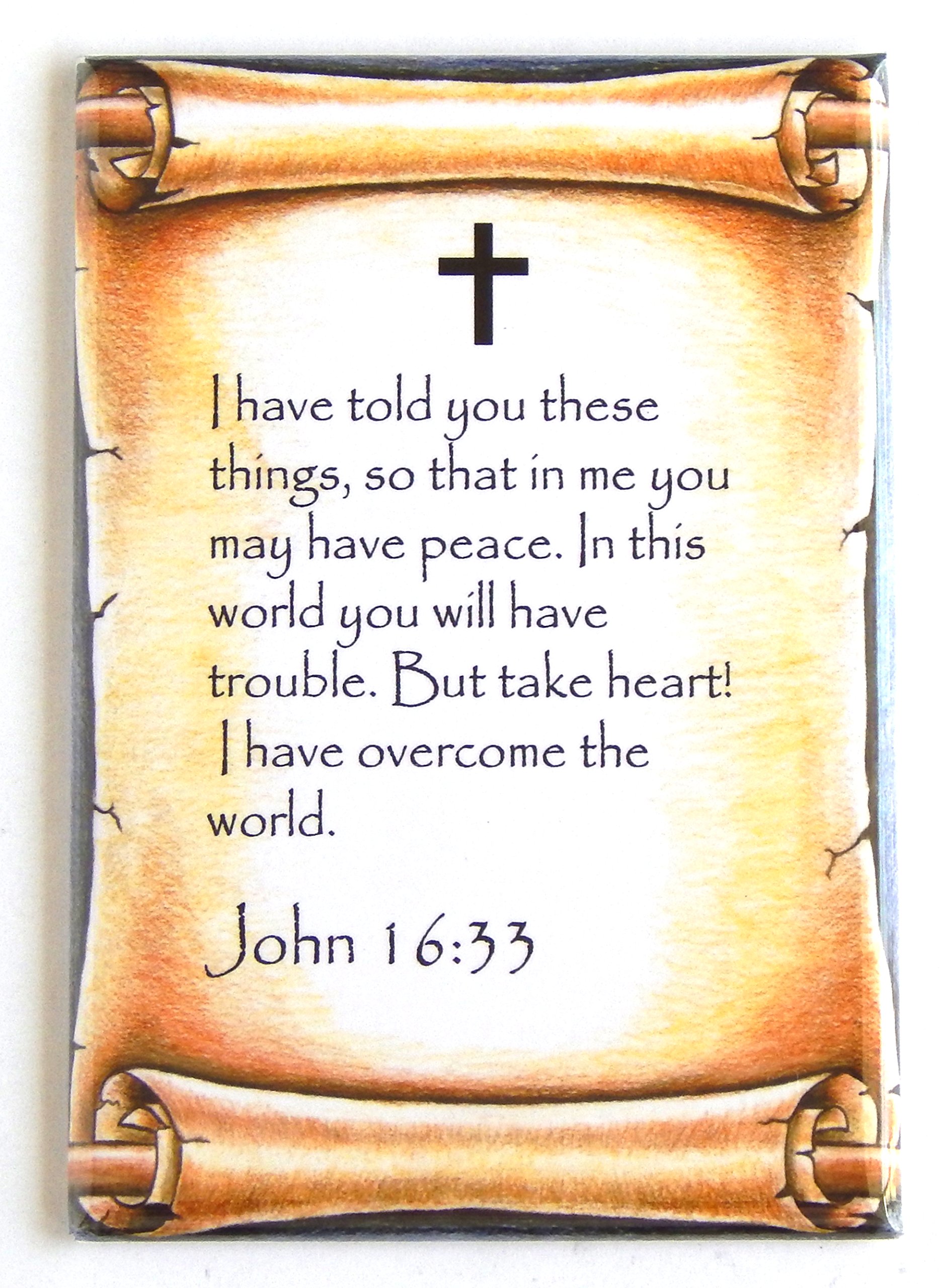 John 16:33 Bible Verse Fridge Magnet - 2 x 3 Inch Inspirational Christian Decor - Perfect for Kitchen, Office & Gift Giving