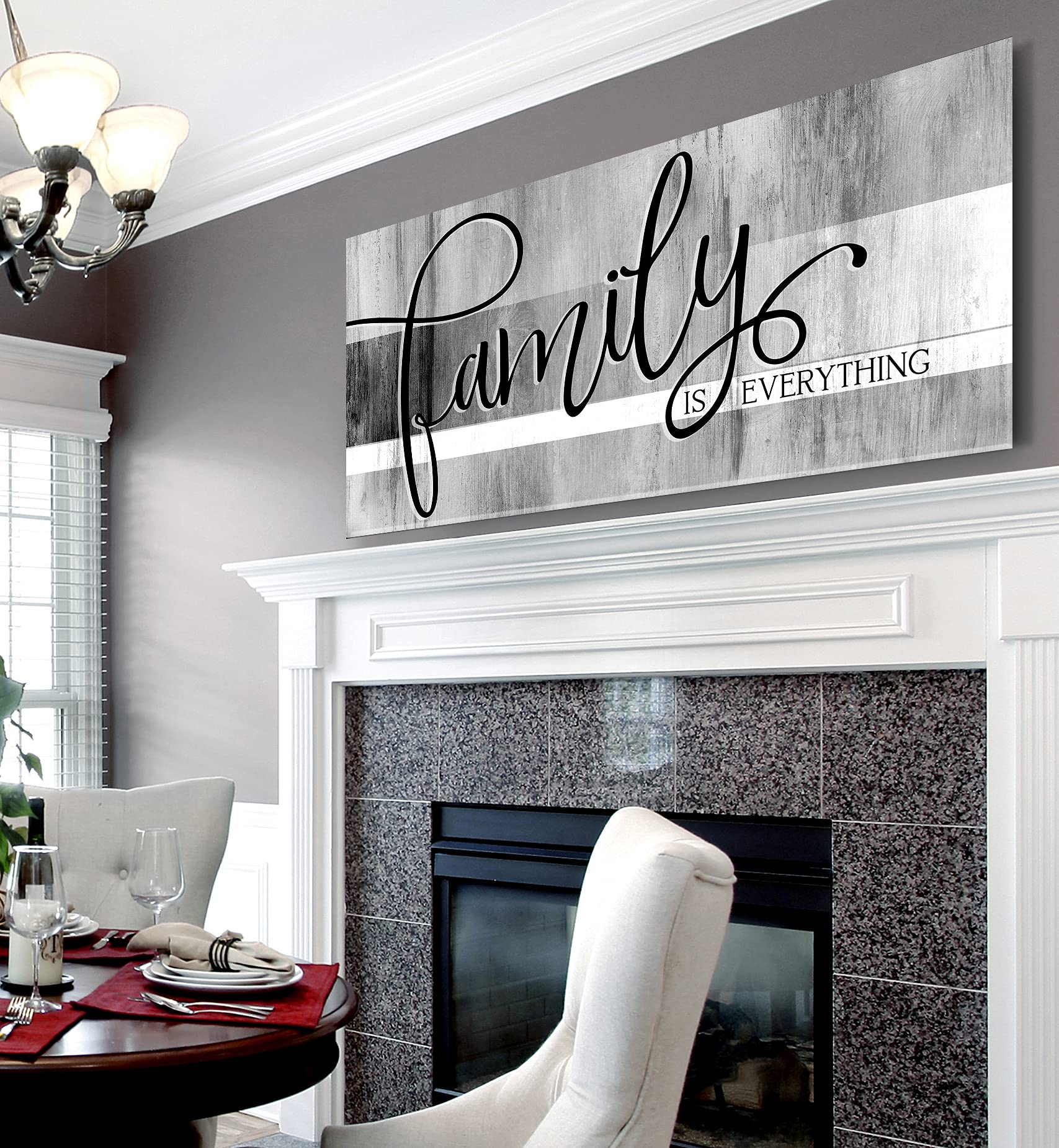 Family Is Everything Framed Wall Art - Large Canvas Farmhouse Decor for Living Room & Family Room - Grey 42x19 Inch - Perfect for Home, Office & Gift Giving