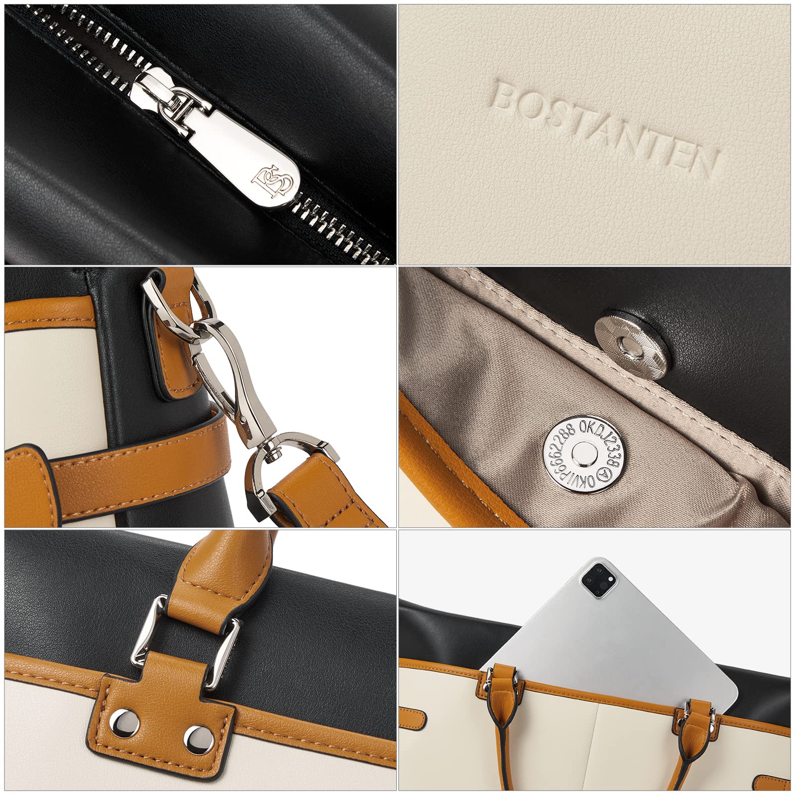 BOSTANTEN Genuine Leather Laptop Briefcase for Women - 15.6 Inch Professional Business Tote Bag with Shoulder Strap - Perfect for Office, Work, Travel & Daily Commute