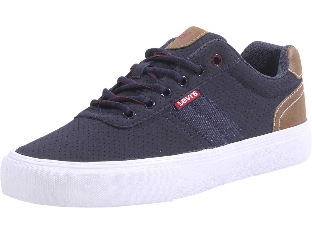 Levi's Men's Lancer Low Top Sneakers - Navy & Burgundy Perforated Lace-Up Shoes Size 8 | Casual Wear & Street Style Fashion
