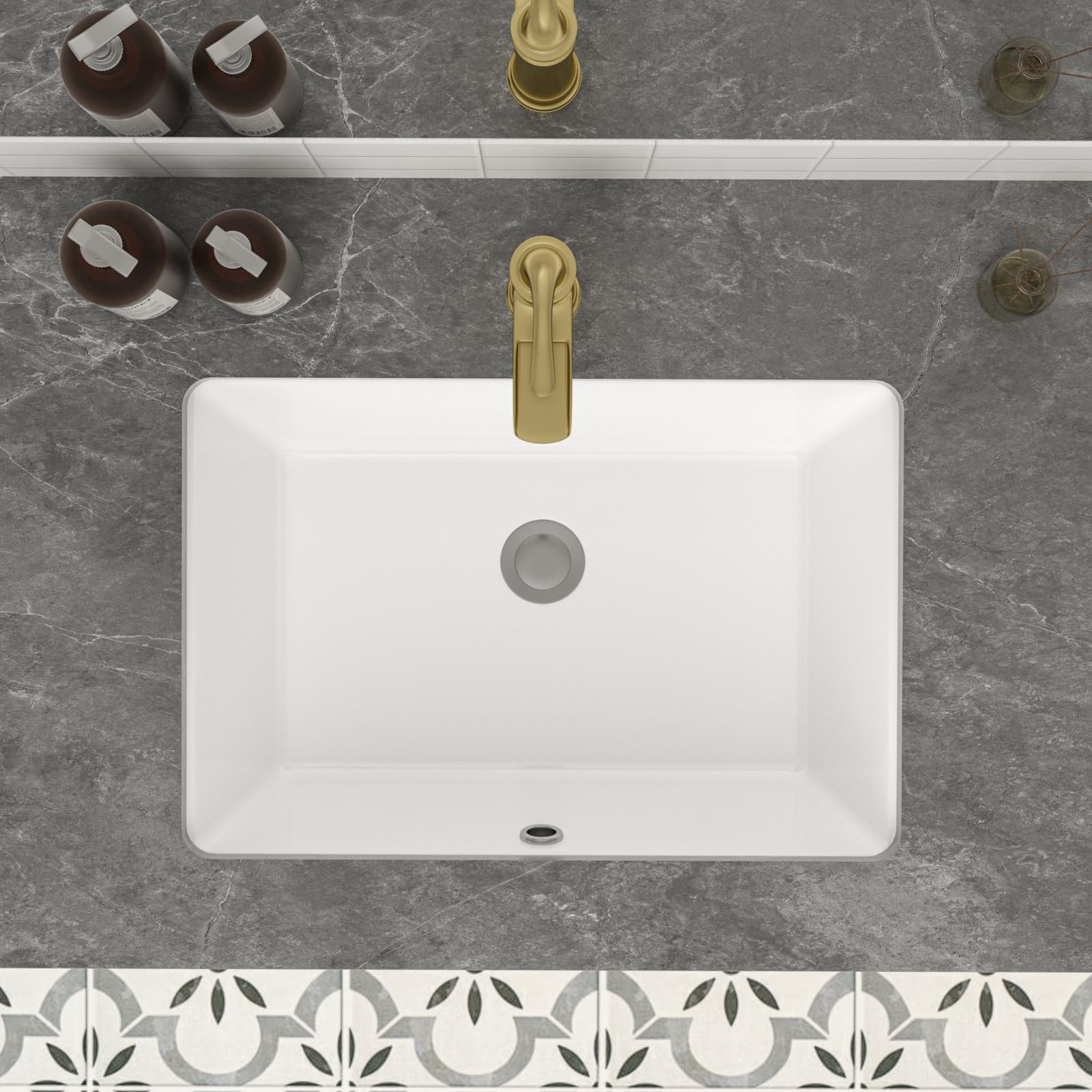 Mocoloo 22x16 Inch White Undermount Bathroom Sink - Rectangular Porcelain Ceramic Vanity Sink with Overflow Drain & Vertical Sides - Perfect for Modern Bathroom Renovations & Home Remodeling Projects