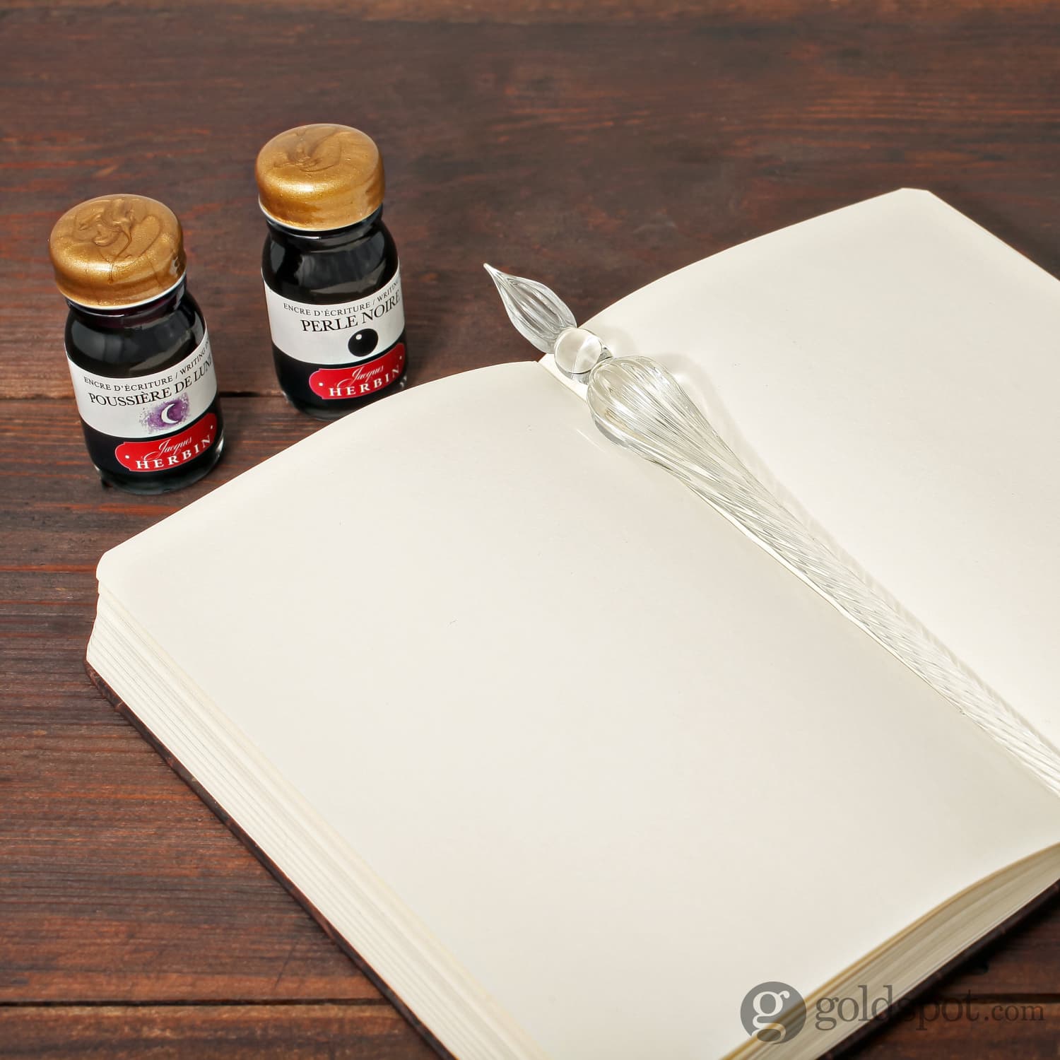 J. Herbin Round Glass Pen and Ink Set - Clear Calligraphy Dip Pen with Ink Bottle for Writing, Drawing & Art Projects - Perfect for Calligraphy, Lettering, and Creative Journaling