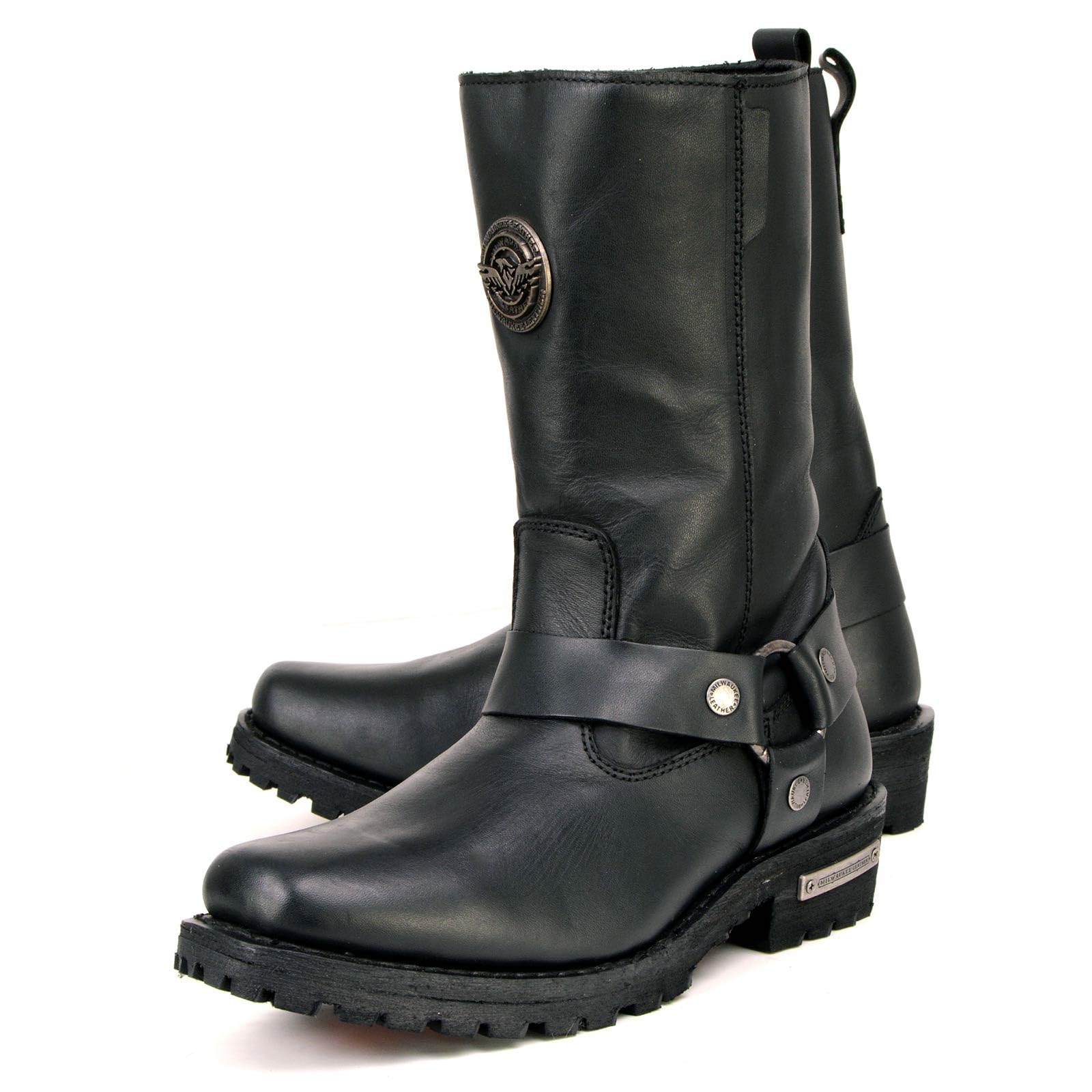 Milwaukee Leather MBL9360 Women's Black Leather 11-Inch Classic Harness Square Toe Motorcycle Boots - Durable Riding Footwear for Harley Davidson & Cruiser Bikes | Perfect for Long Rides & Motorcycle Events