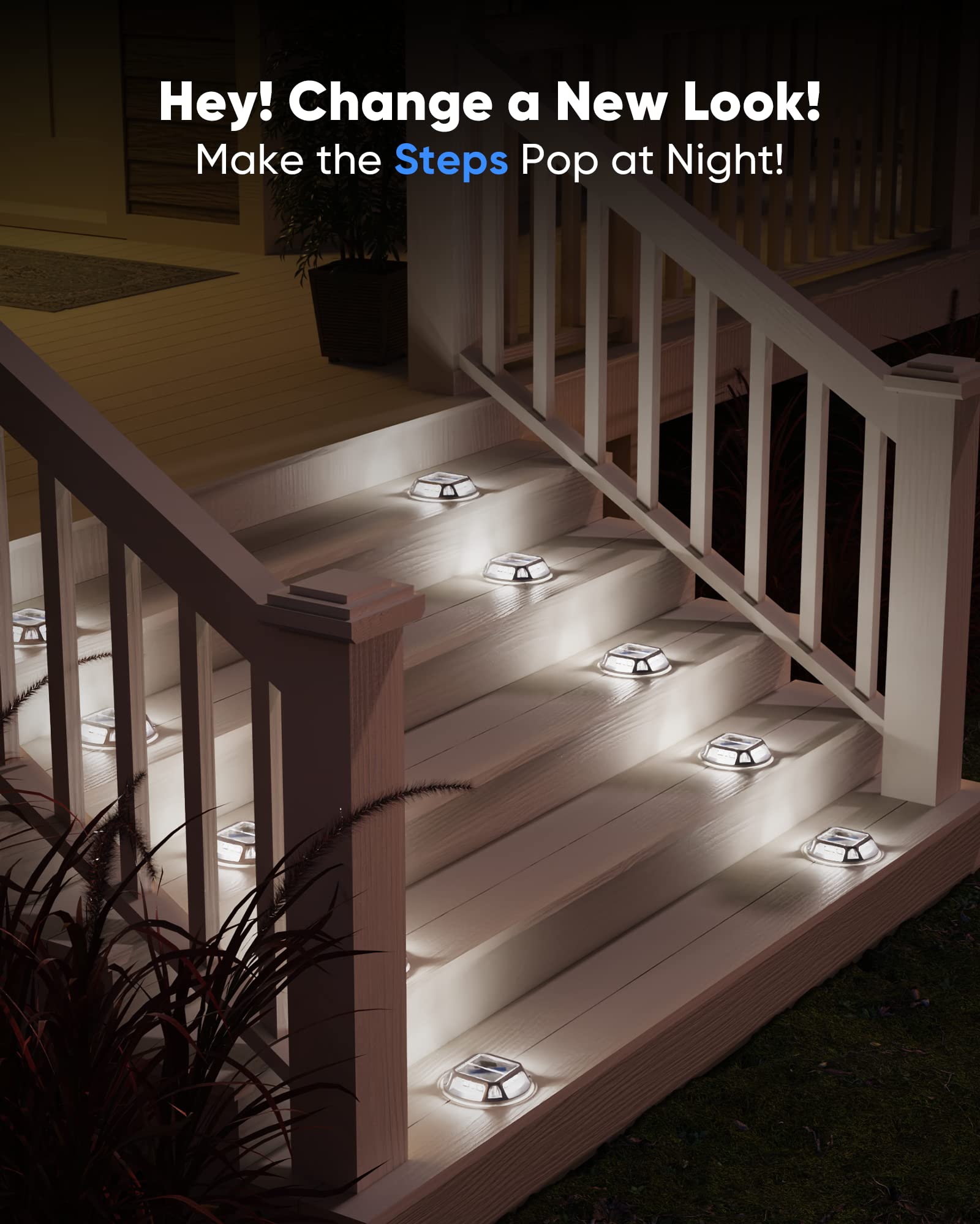 JACKYLED 12-Pack Solar Driveway Marker Lights - Outdoor Waterproof 12 LED Solar Powered Lights for Boat Dock, Deck, Garden, Walkway, Stairs - IP68 Waterproof Road Studs (Cool White) | Perfect for Pathway Lighting, Landscape Accents & Nighttime Safety