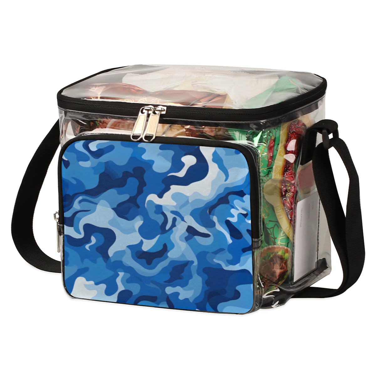 GzLeyigou Camouflage Blue Transparent Tote Bag with Handles - Abstract Camo Texture Clear Shoulder Bag for Women, Crossbody Lunch Bag | Perfect for Outdoor Travel, Picnics, Concerts, Sports Events & Stadium Approved