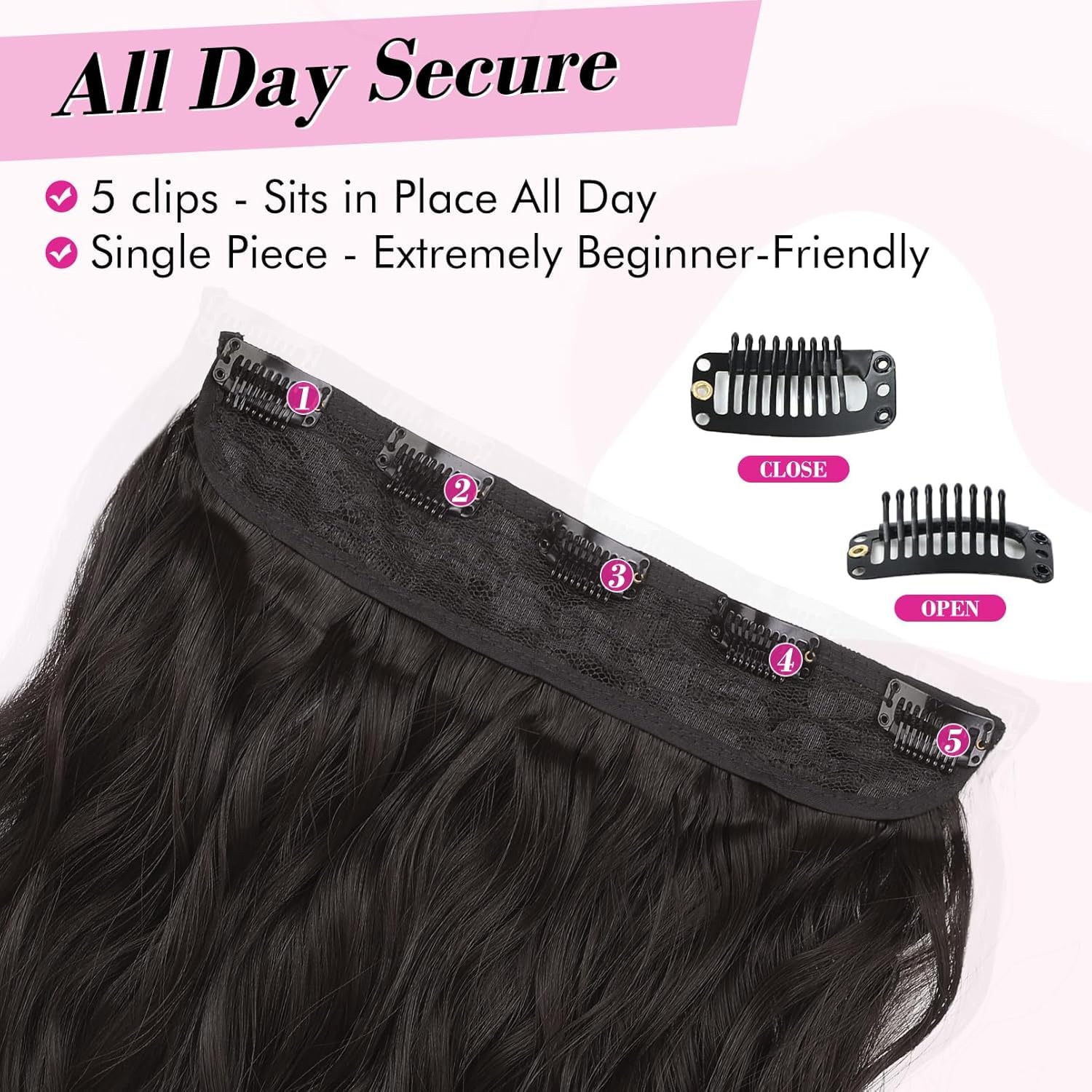 22 Inch Curly Hair Extensions for Women - 5 Clips Natural Human Hair Weave with Real Hair Feel - Free Hair Styling Tool for Daily Wear & Special Occasions (Brown)