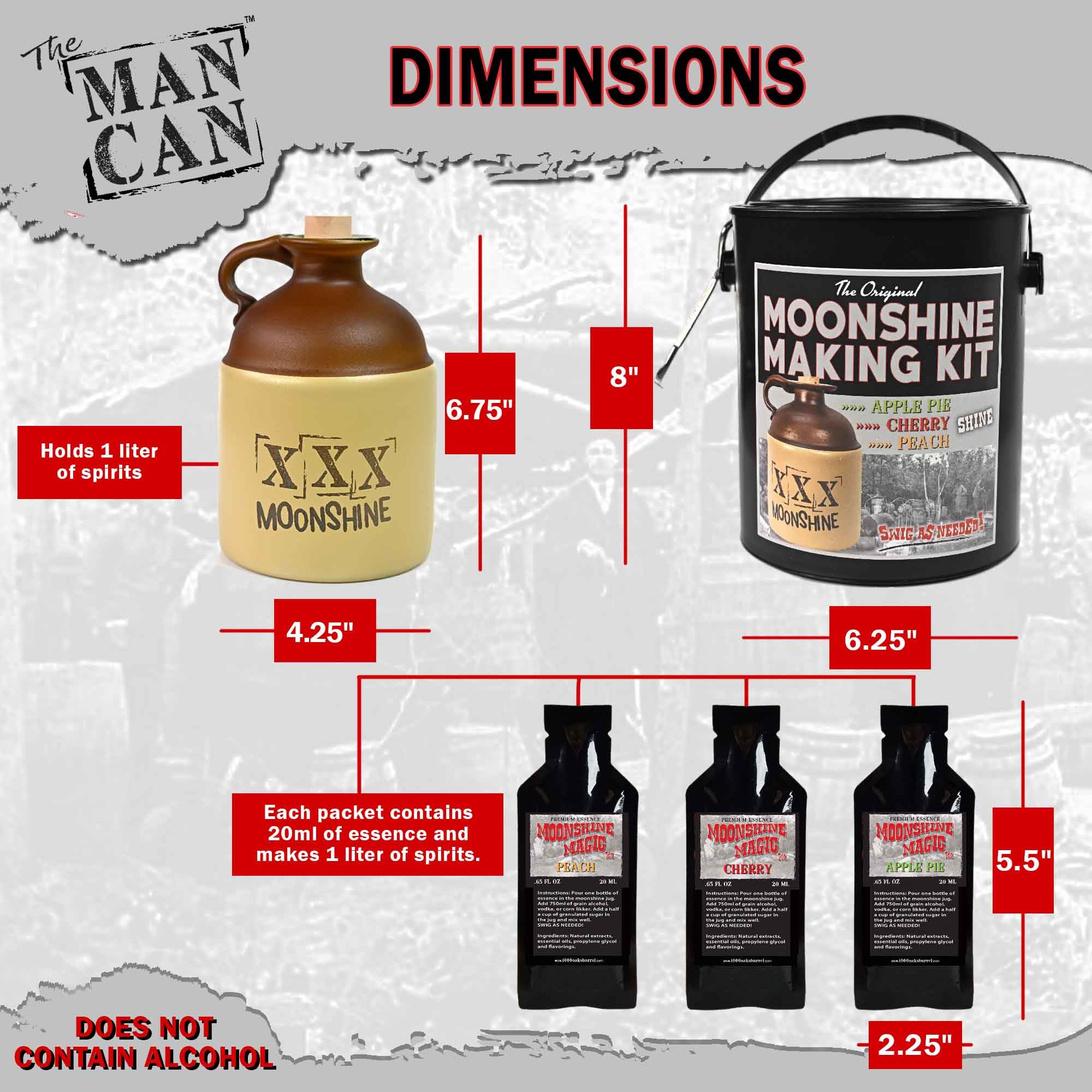 DIY Moonshine Making Kit for Men - Home Distilling Kit with 750ml Glass Jug & Apple Pie, Cherry, Peach Flavorings - Perfect for Homemade Whiskey, Gifts & Craft Cocktails