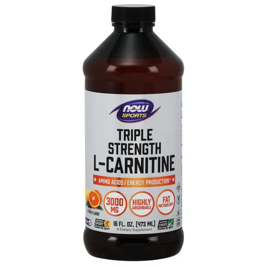 NOW Sports L-Carnitine Triple Strength Liquid 3000mg - Citrus Flavor | Energy & Metabolism Support Supplement for Weight Management & Athletic Performance | Perfect for Pre-Workout & Fitness Routines