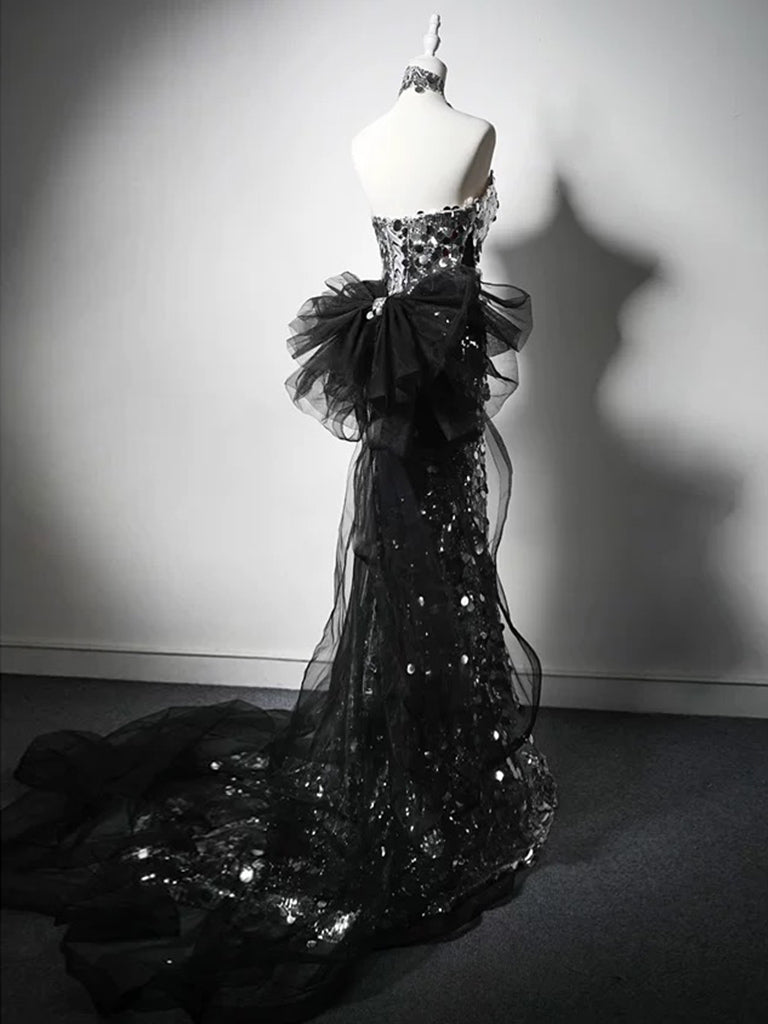 Elegant Mermaid Tulle Sequin Prom Dress in Black/Silver - Long Formal Evening Gown for Homecoming, Ball, and Special Occasions