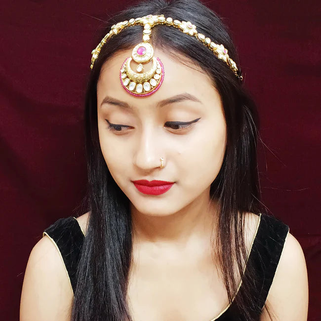 Royal Kundan Sheesh Phool Matha Patti - Designer Gold Plated Bridal Hair Jewelry for Weddings & Indian Festivals (D20)