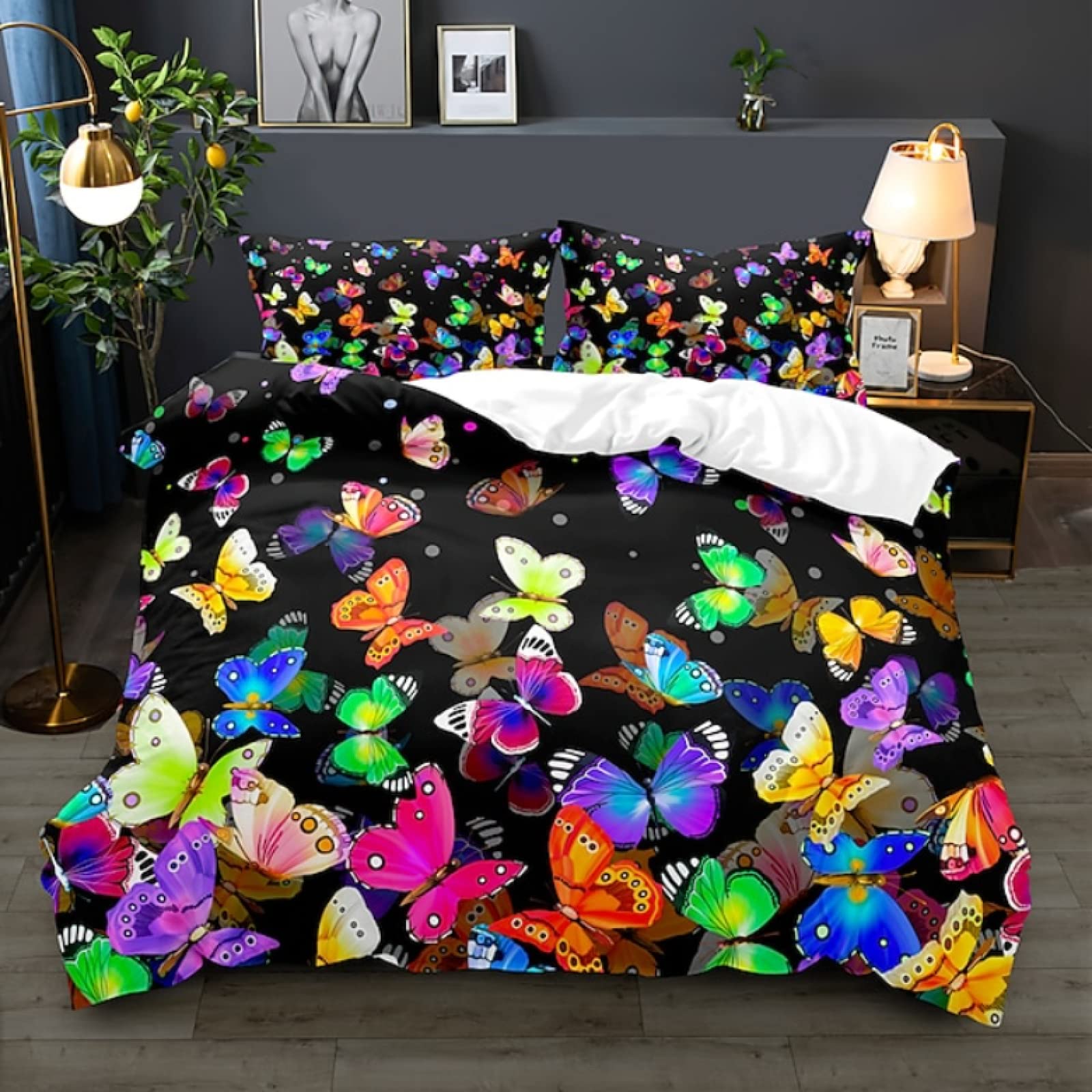 Butterfly Pattern #05 Queen Size Duvet Cover Set - 3 Piece Microfiber Bedding Set with 2 Pillow Shams, Soft & Breathable for Teens Bedroom Decor (90
