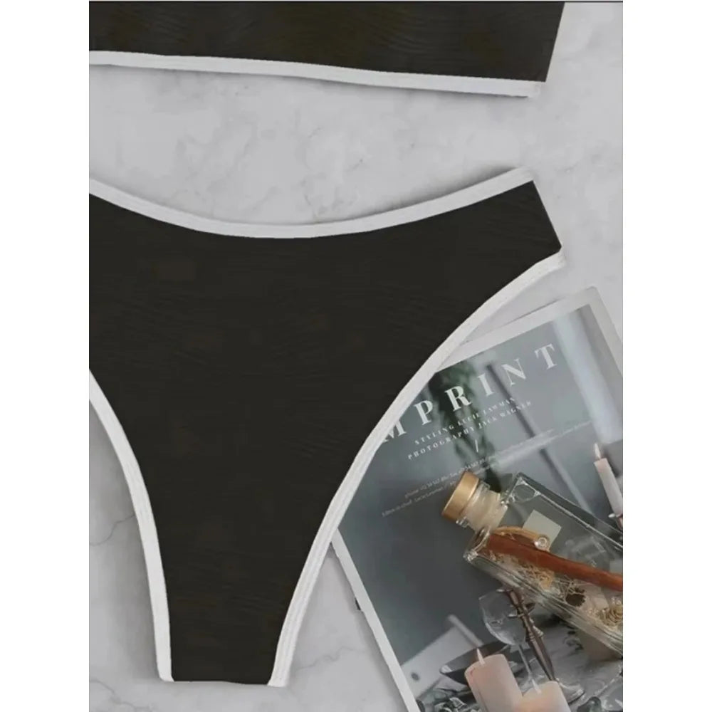 Women's Solid Bandeau Bikini Set - 2 Piece Thong Swimwear for Summer Beach & Pool | Sexy Bathing Suit for Women | Perfect for Vacation, Tanning, and Water Sports