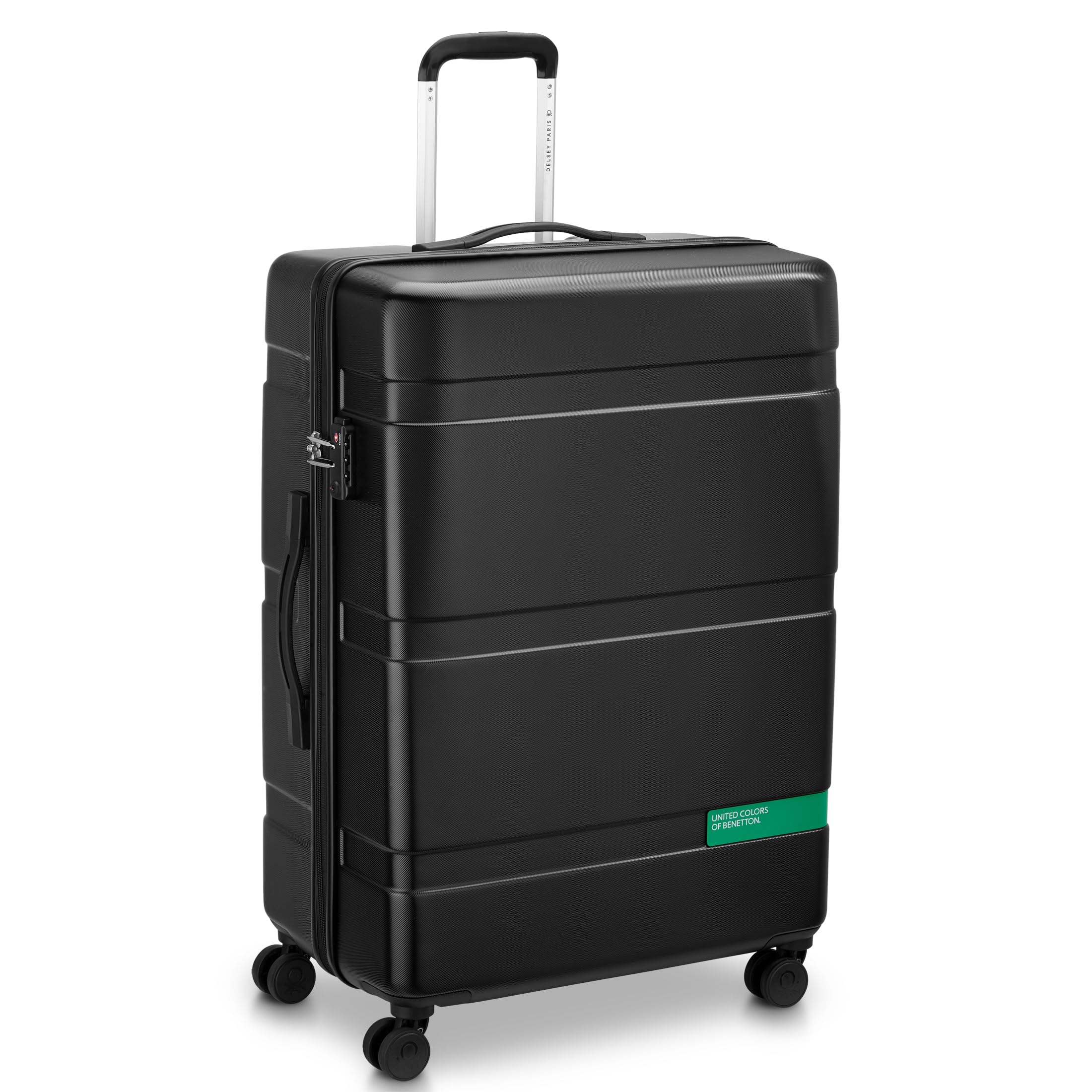 United Colors of Benetton 27 Inch Hardside Spinner Luggage - Black Checked Large Suitcase for Travel, Business Trips & Vacation Packing