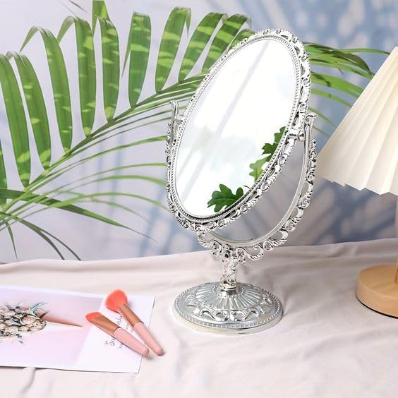 **AASA Rotatable Double-Sided Round Makeup Mirror – 360° Adjustable Standing Mirror for Bathroom & Travel, Silver, 30g (Pack of 1) – Perfect for Vanity, Dressing Table & Portable Use**