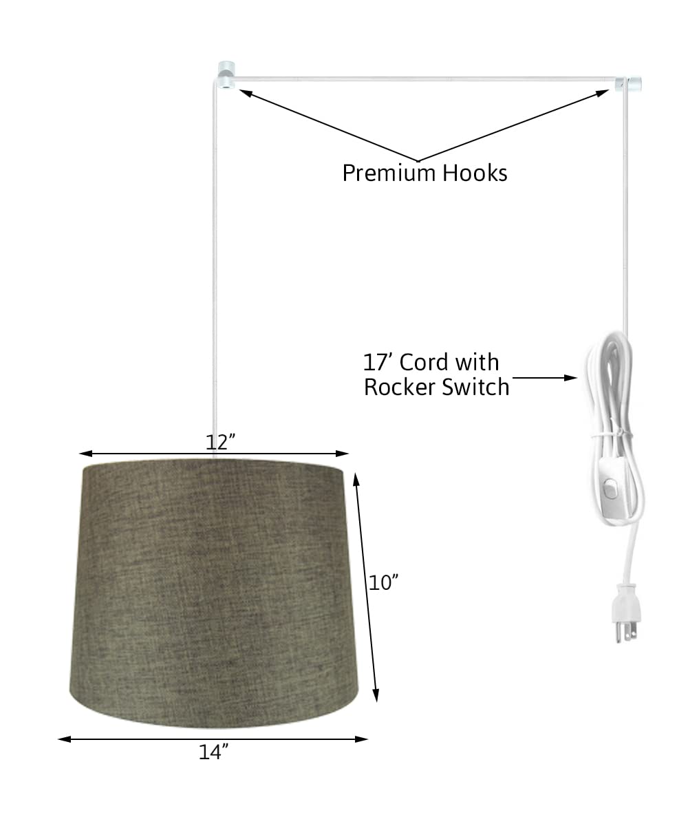HomeConcept 2-Light Plug-in Swag Pendant with Diffuser - 14 Inch Chocolate Burlap Shade & White Cord - Perfect for Kitchen Island, Dining Room or Bedroom Lighting