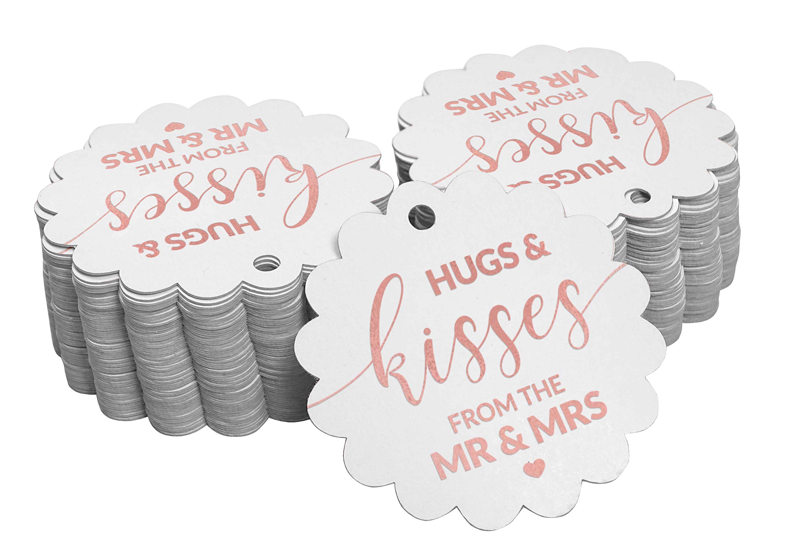 50pcs Real Rose Gold Foil Hugs & Kisses Wedding Favor Tags - Elegant Hanging Paper Tags for Bridal Shower, Anniversary & Romantic Party Decorations