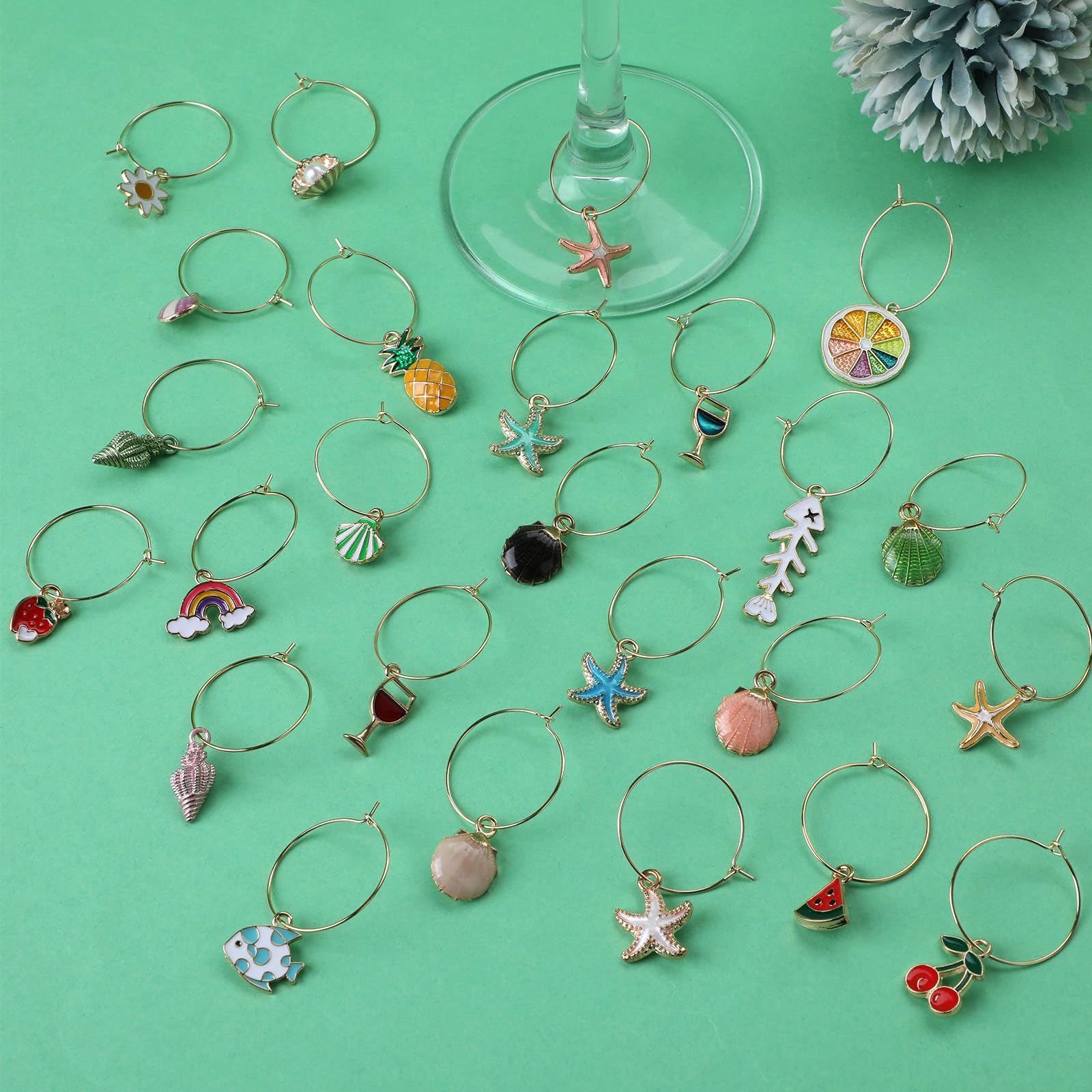 24-Piece Wine Glass Charms Set - Fun Beach-Themed Stemware Markers with Hanging Rings | Perfect for Summer Parties, Christmas Gatherings & Wine Tasting Events | Great for Outdoor BBQs, Bridal Showers & Holiday Decorations