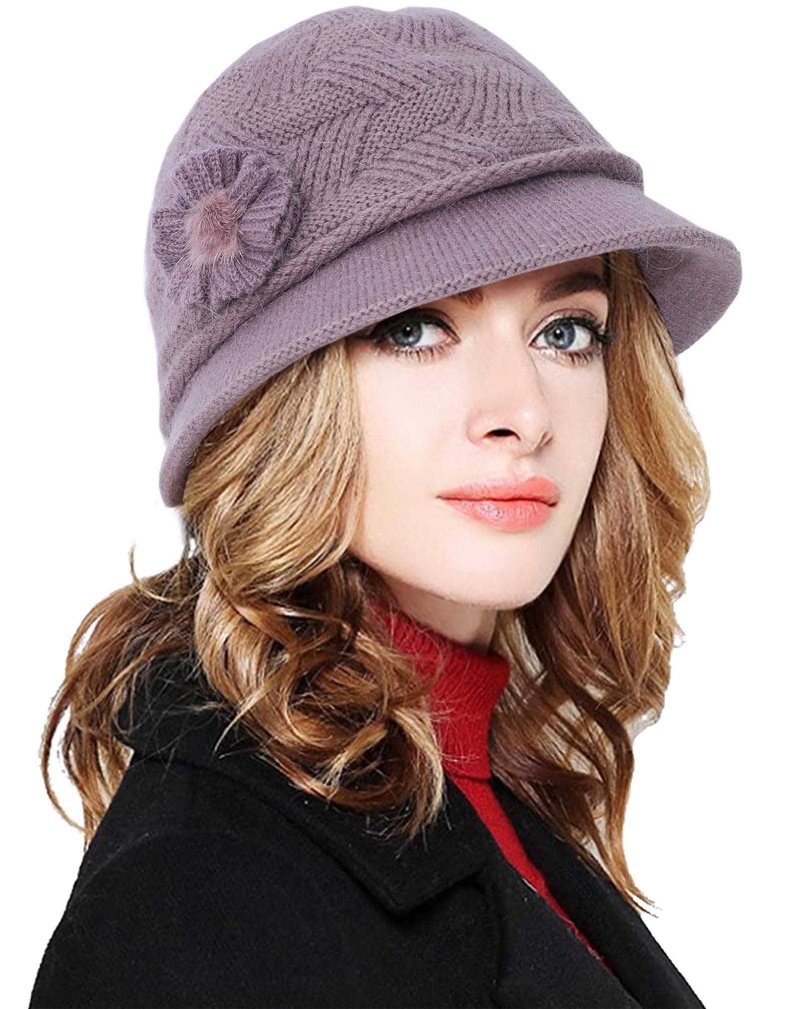 CheChury Women's Winter Hats - Vintage Beanie, Floral Cloche, Foldable Bowler & Bucket Hat - Warm Knitted Elegant Brimmed Caps for Cold Weather | Perfect for Outdoor Activities, Snow Days & Fashion Outfits