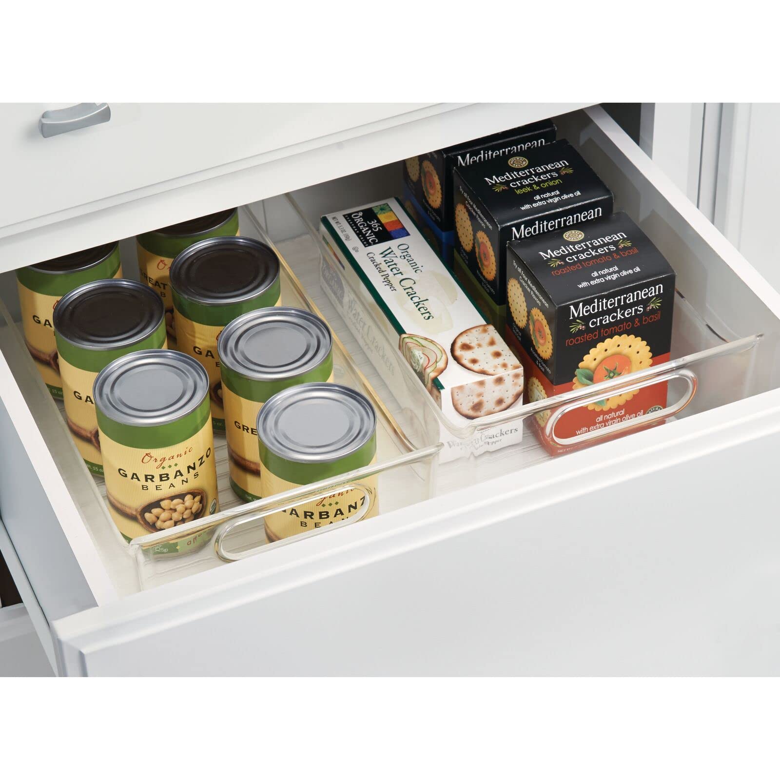 mDesign Slim Plastic Kitchen Pantry Cabinet Organizer Bins - 4 Pack Clear Storage Containers with Handles for Fridge, Freezer, Pantry - Perfect for Organizing Fruits, Yogurt, Snacks, Pasta - 16