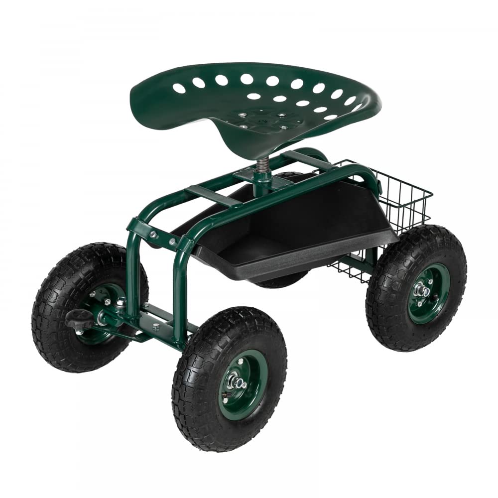 75 x 45 x 47cm Iron Short Handle Garden Seat Cart - Heavy Duty Outdoor Utility Wagon for Gardening, Yard Work, and Home Storage