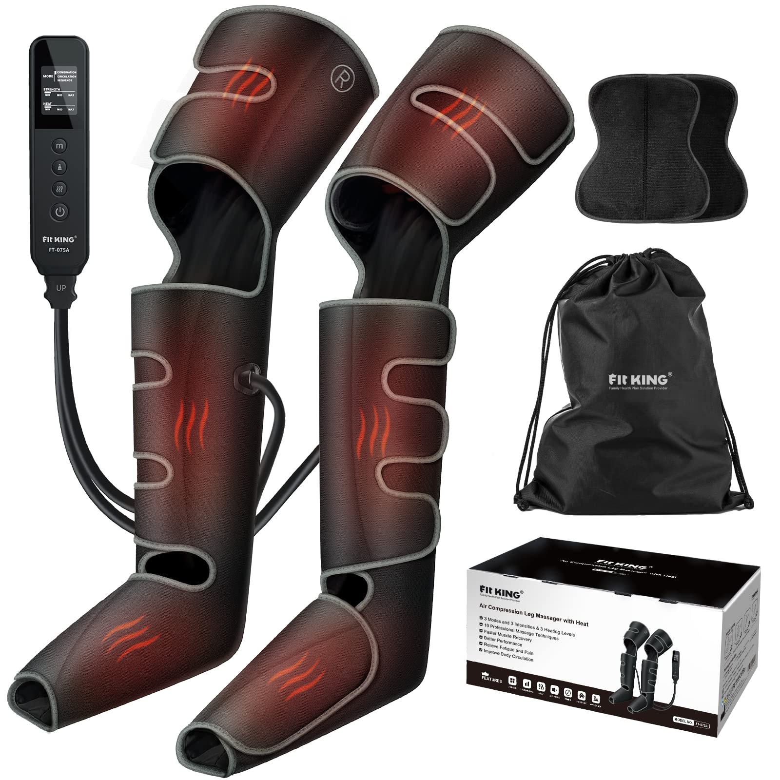 FIT KING Full Leg Massager with Heat - Air Compression Massage for Foot, Calf & Thigh Pain Relief - Muscle Relaxation & Recovery for Swelling, Edema, RLS - FSA/HSA Eligible - Perfect for Home Use, Post-Workout Recovery & Circulation Improvement