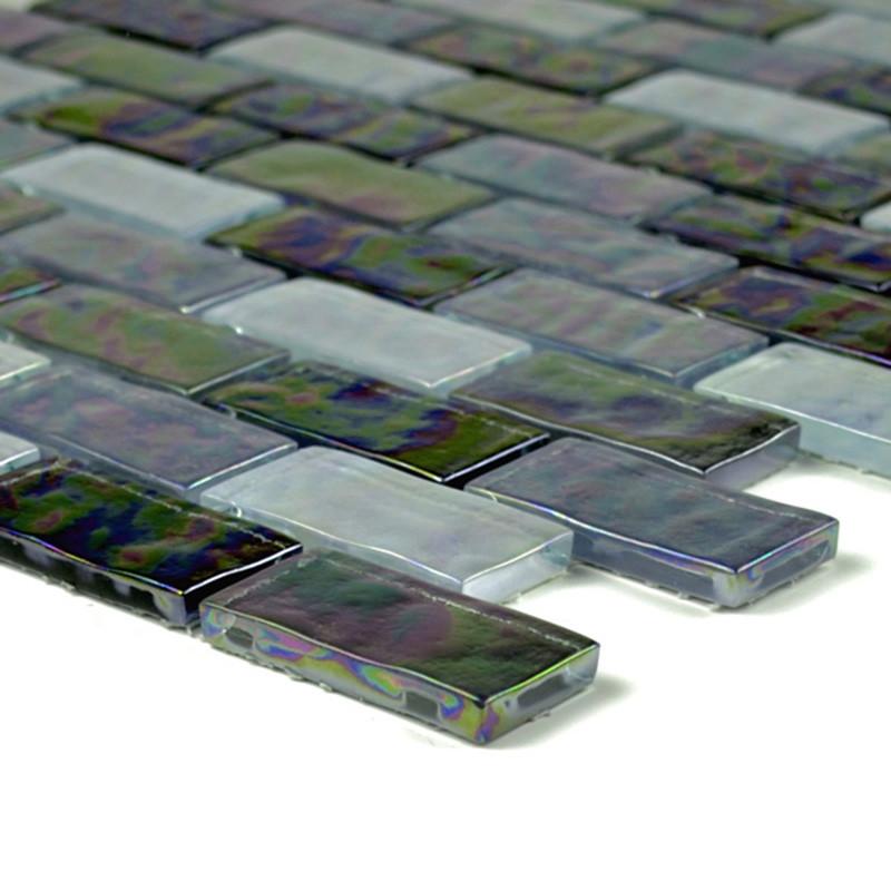 Opalescent Glass Mosaic Tile Black 1x2 Inch - Stunning Iridescent Backsplash for Kitchen & Bathroom Decor
