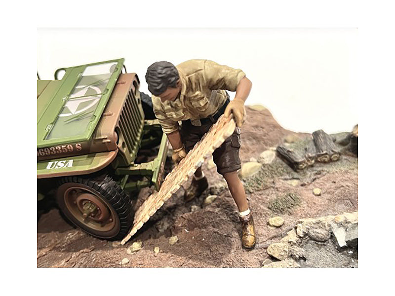 American Diorama 1/18 Scale 4X4 Mechanic Figure with Board Accessory - Perfect for Off-Road Vehicle Dioramas, RC Car Scenes & Model Car Displays