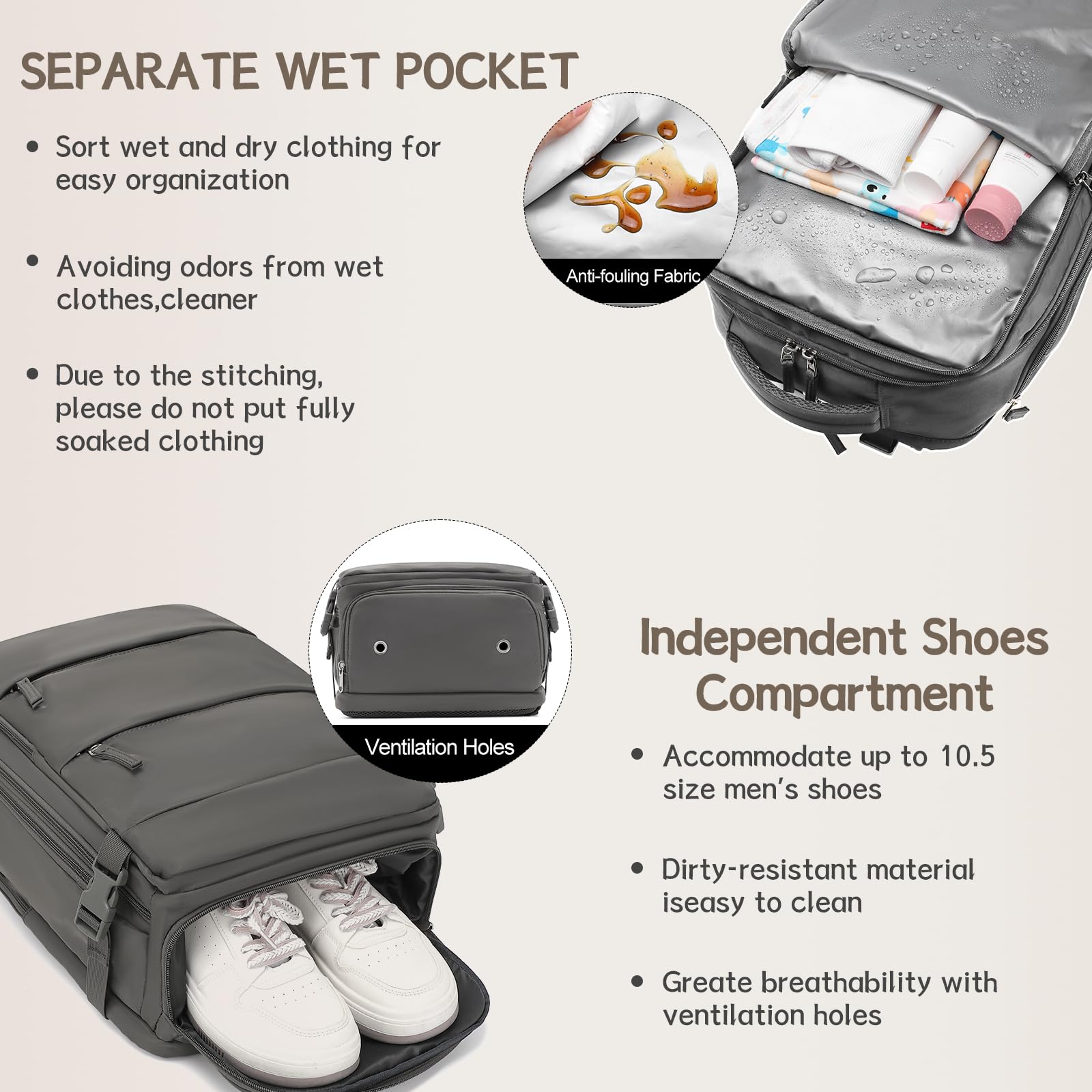 Kono Large Travel Backpack with USB Charging Port & Shoe Compartment - 15.6 Inch Laptop Backpack for Men & Women - TSA Approved Carry On Flight Backpack with 11 Pockets - Perfect for Travel, Hiking, Business & Daily Commute