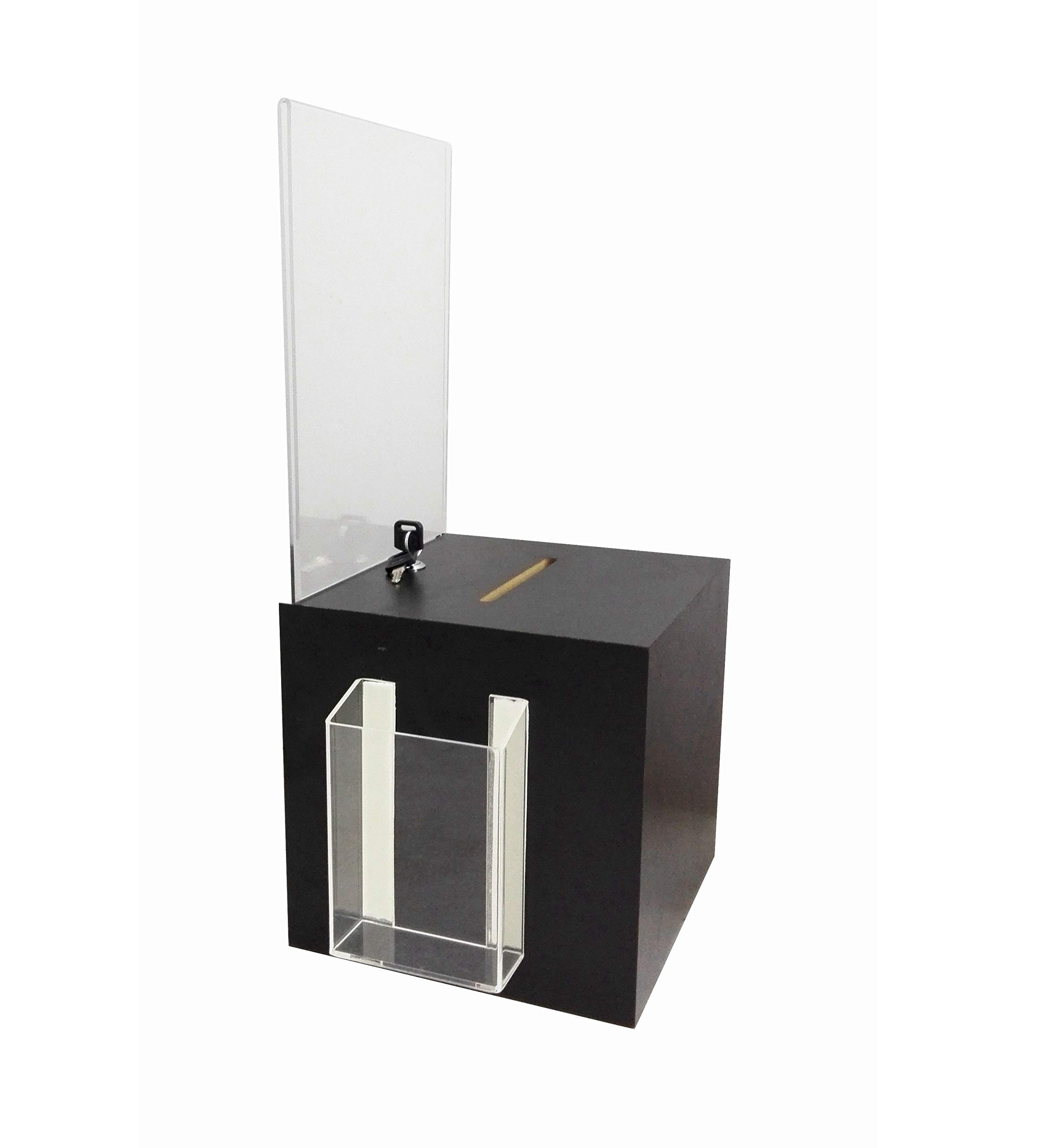 FixtureDisplays® Wooden Suggestion Box with Clear Acrylic Header - Donation Box, Ballot Box, Charity Box for Fundraising (19251-BLACK-NF) - Perfect for Schools, Churches & Community Events