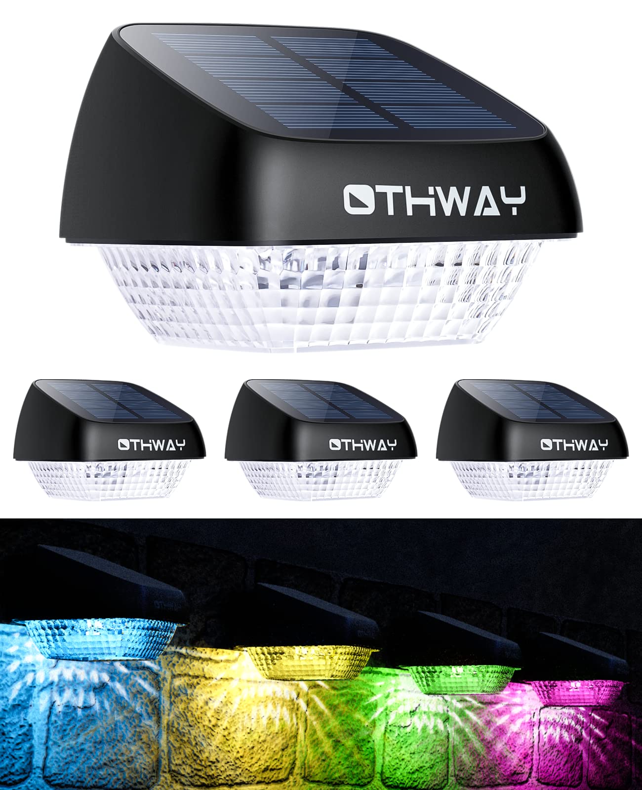 OTHWAY Solar Fence Post Lights - 4 Pack Waterproof Outdoor Solar Lights with Auto On/Off, Multi-Color Changing LED for Deck, Garden, Pathway, Patio & Yard Decor - Easy Installation & Dusk to Dawn Sensor
