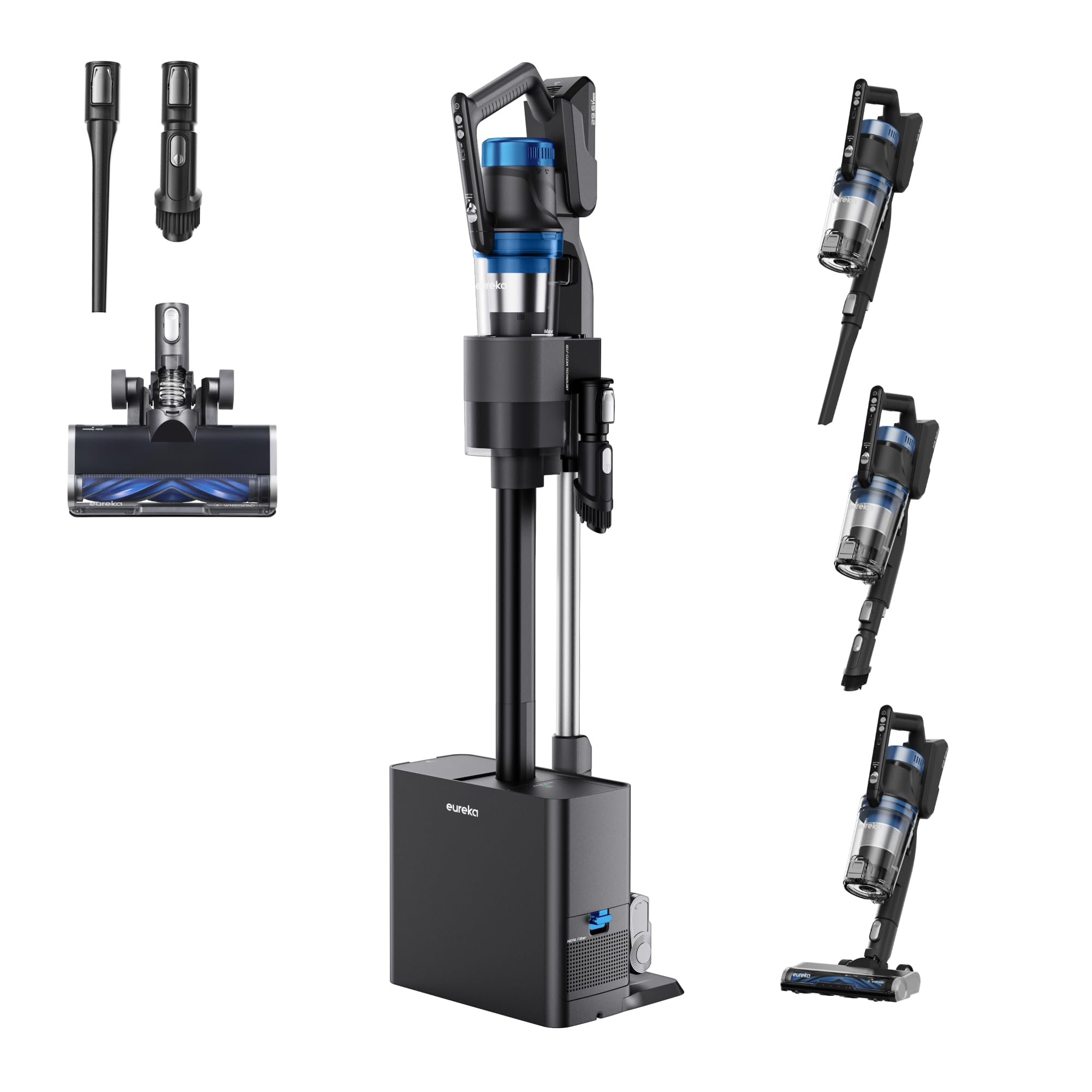 Eureka NEC490BL Cordless Stick Vacuum Cleaner - Lightweight, Rechargeable for Hardwood Floors & Pet Hair - Blue with Clean Station - Perfect for Home, Apartment & Pet Owners