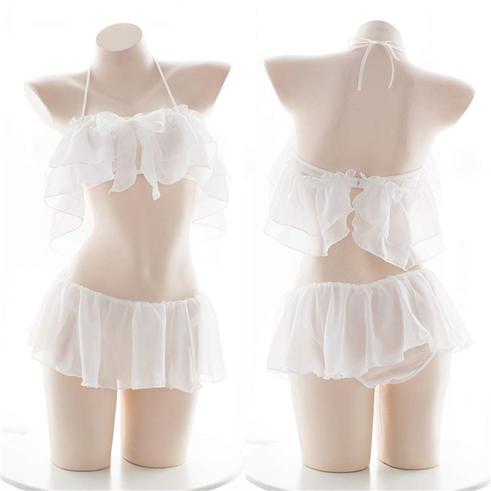 Sexy Lingerie Set for Women - Hollow Heart Lolita Cute Cosplay Costume Sleepwear Nightie - Perfect for Valentine's Day, Role Play & Romantic Nights (White)