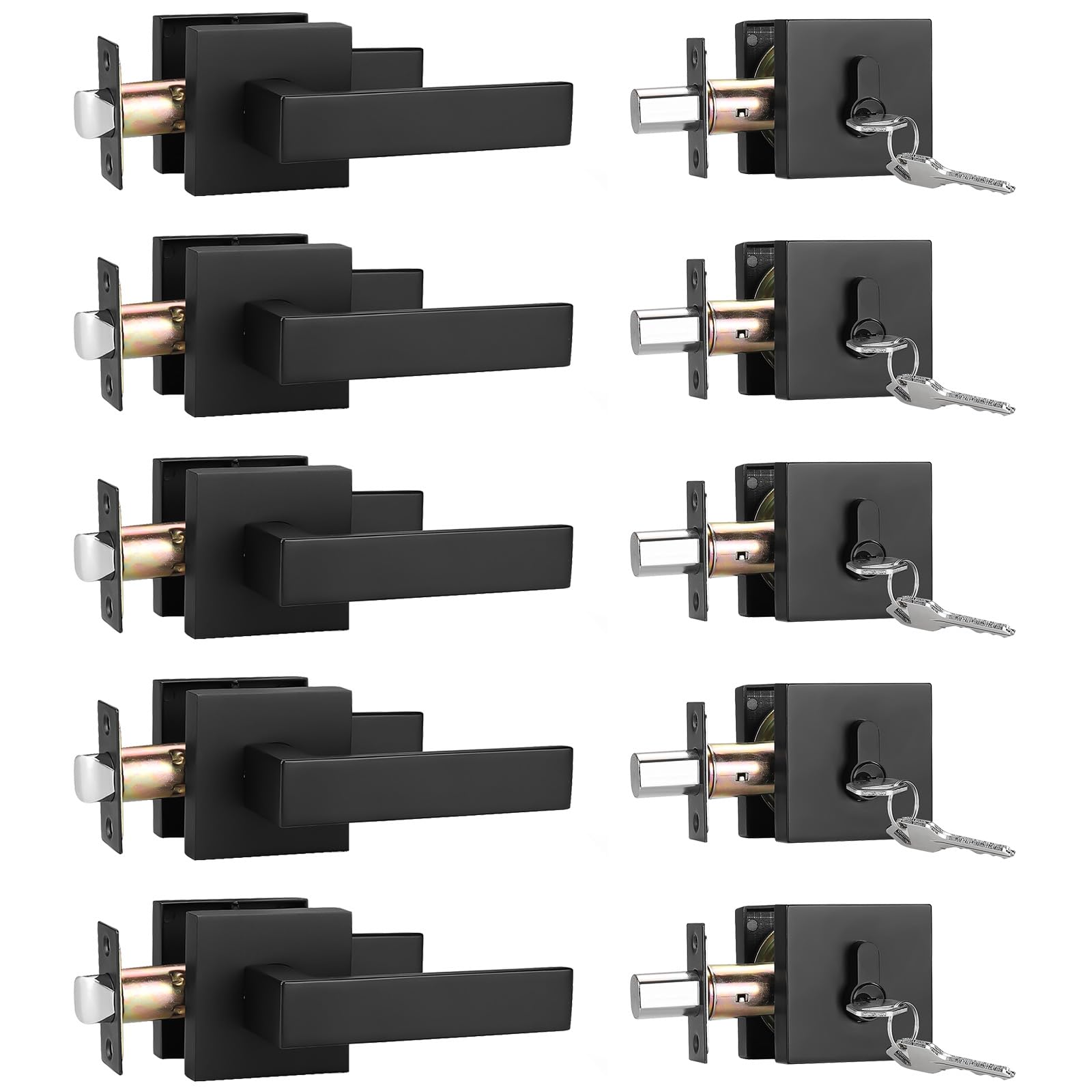 5-Pack Keyed Door Lockset with Deadbolt - Matte Black for Home Security