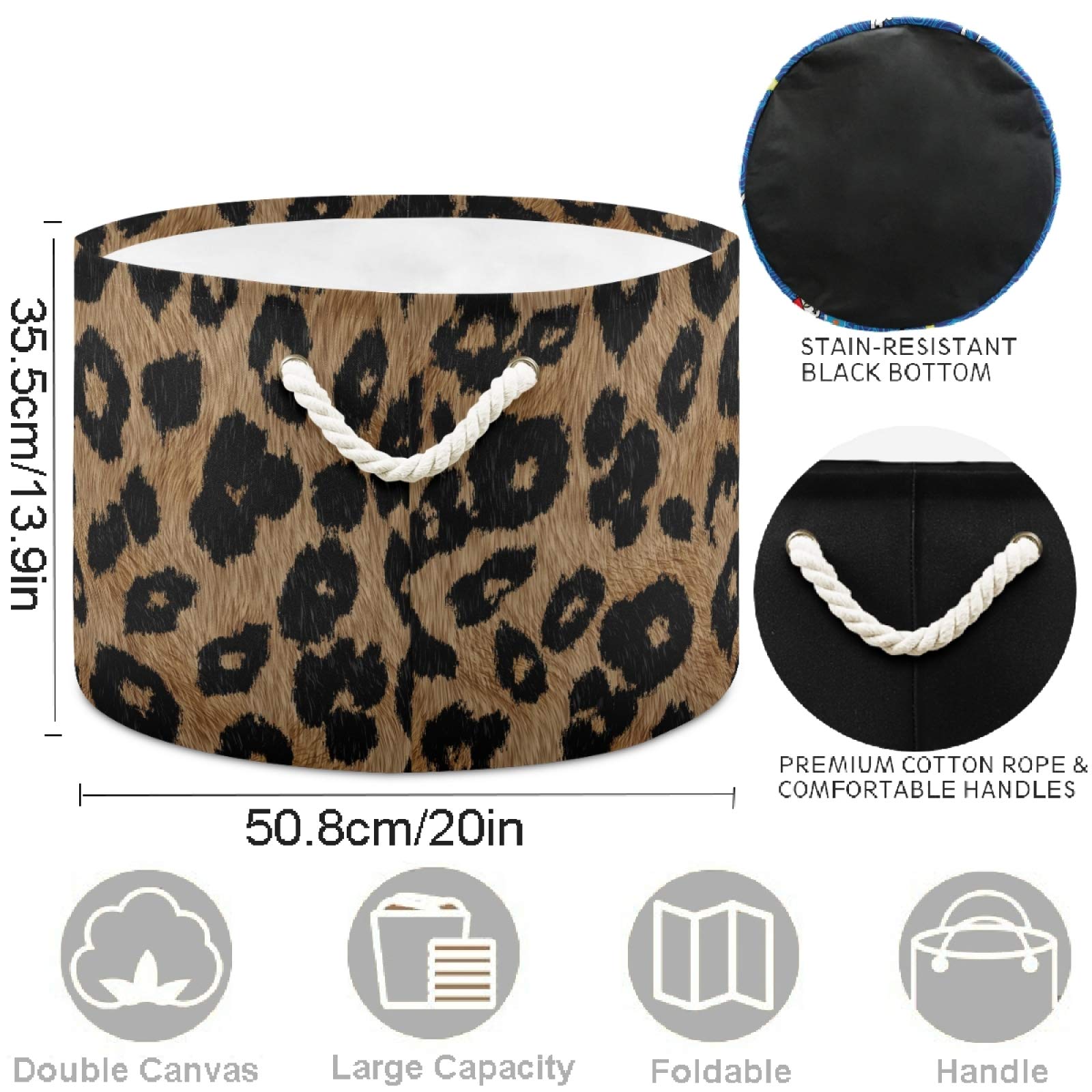 Visesunny Classic Leopard Print Collapsible Laundry Basket - Fabric Storage Bin for Clothes, Toys & Organizing - Perfect for Bathroom, Bedroom, Nursery, Closet & Office Organization