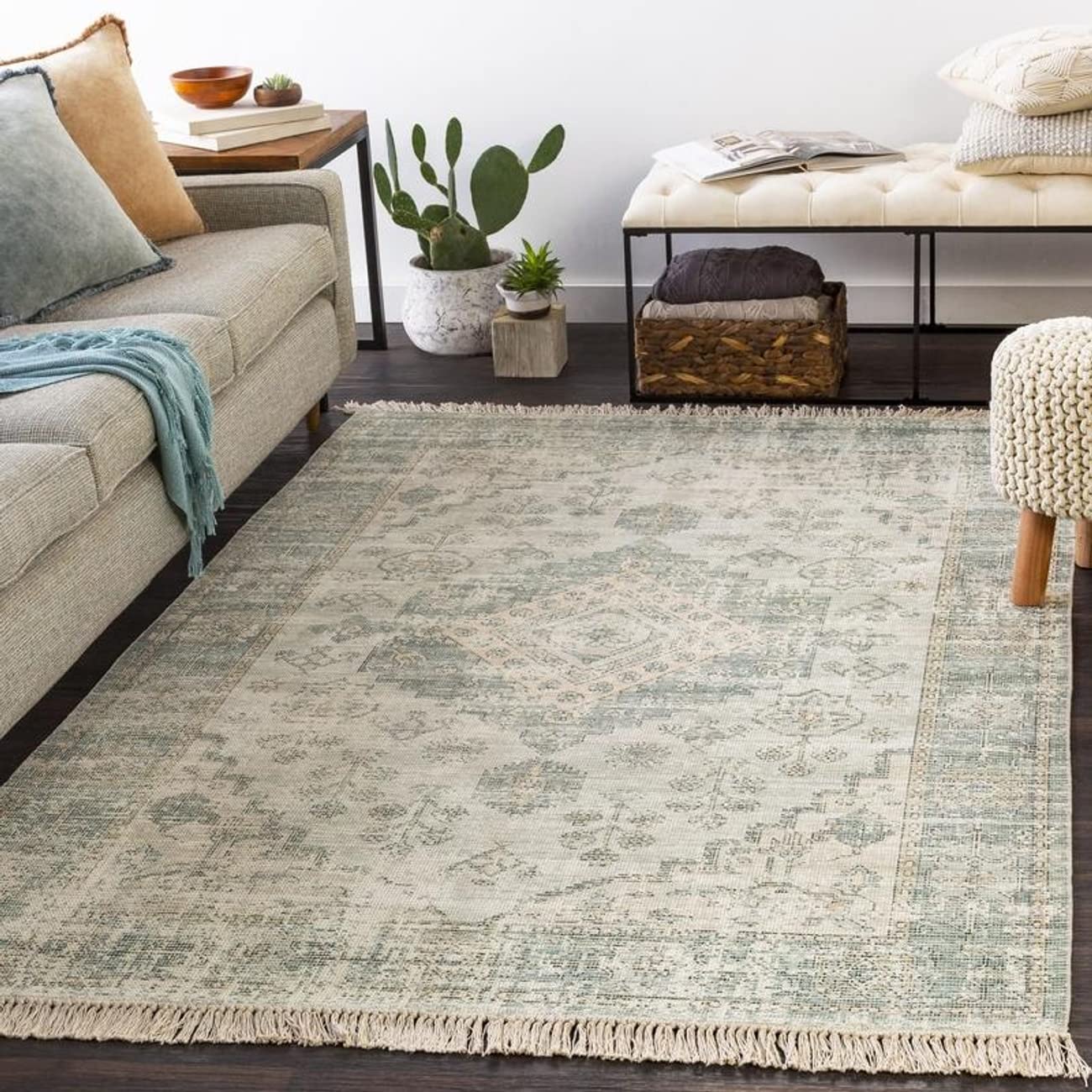 Mark&Day 8x10 Sandiacre Traditional Dark Green Area Rug - Soft Green & White Carpet for Living Room, Bedroom, Kitchen - Perfect for Home Decor, Cozy Spaces & High Traffic Areas (8' x 10')