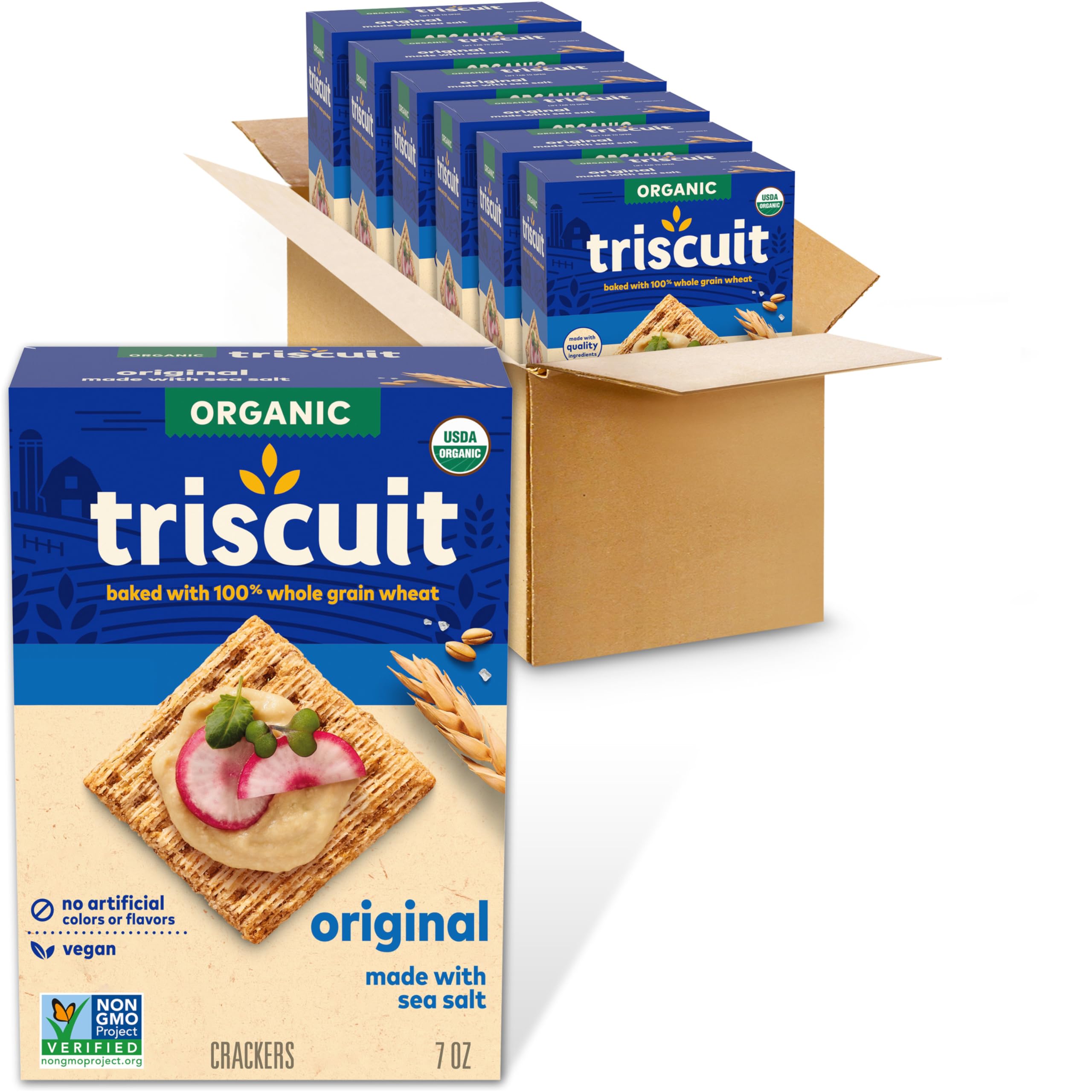 Organic Triscuit Original Whole Grain Wheat Crackers | Vegan & Gluten-Free Snacks | Bulk Lunchbox & Office Snacks | 6-7 oz Box (Pack of 6) | Perfect for Healthy Snacking, Parties & On-the-Go