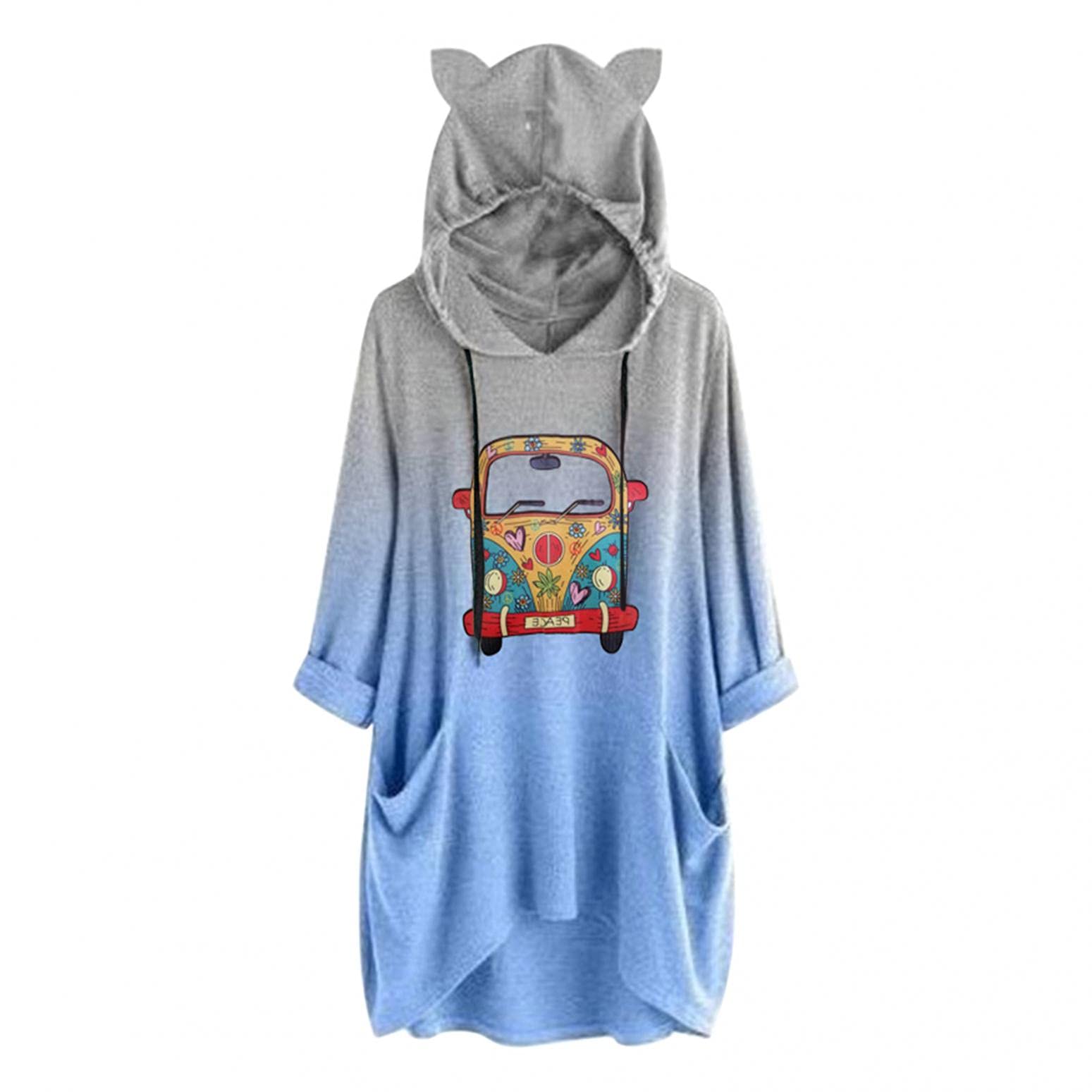 Women's Cute Hoodie with Ears - Long Sleeve Pullover Sweatshirt with Pocket & Drawstring | Christmas Tie Dye Design | Casual Wear for Winter, Gift Giving & Holiday Outfits