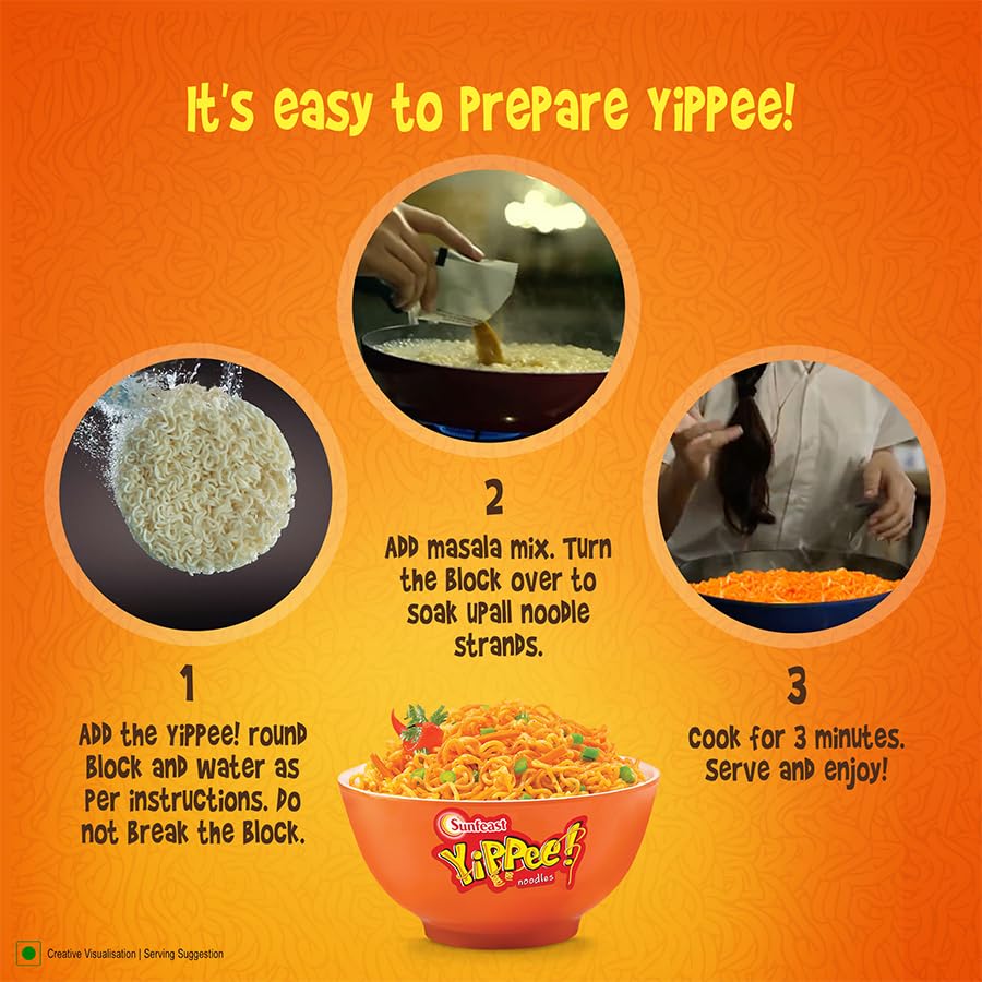 Sunfeast YiPPee! Magic Masala Instant Noodles - 12 Pack (720g-840g) | Non-Sticky, Vegetable Flavored | Quick Meal, Snack, or Lunch Solution for Busy Days