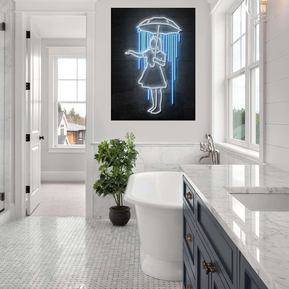 Hand-Painted Canvas Wall Art - 'Umbrella Girl' by Octavian Mielu - 24x32 Inch Gallery Wrapped Painting - Perfect for Living Room, Bedroom, Office Decor - Ready to Hang Home & Office Wall Decor - Ideal Gift for Housewarming & Birthday